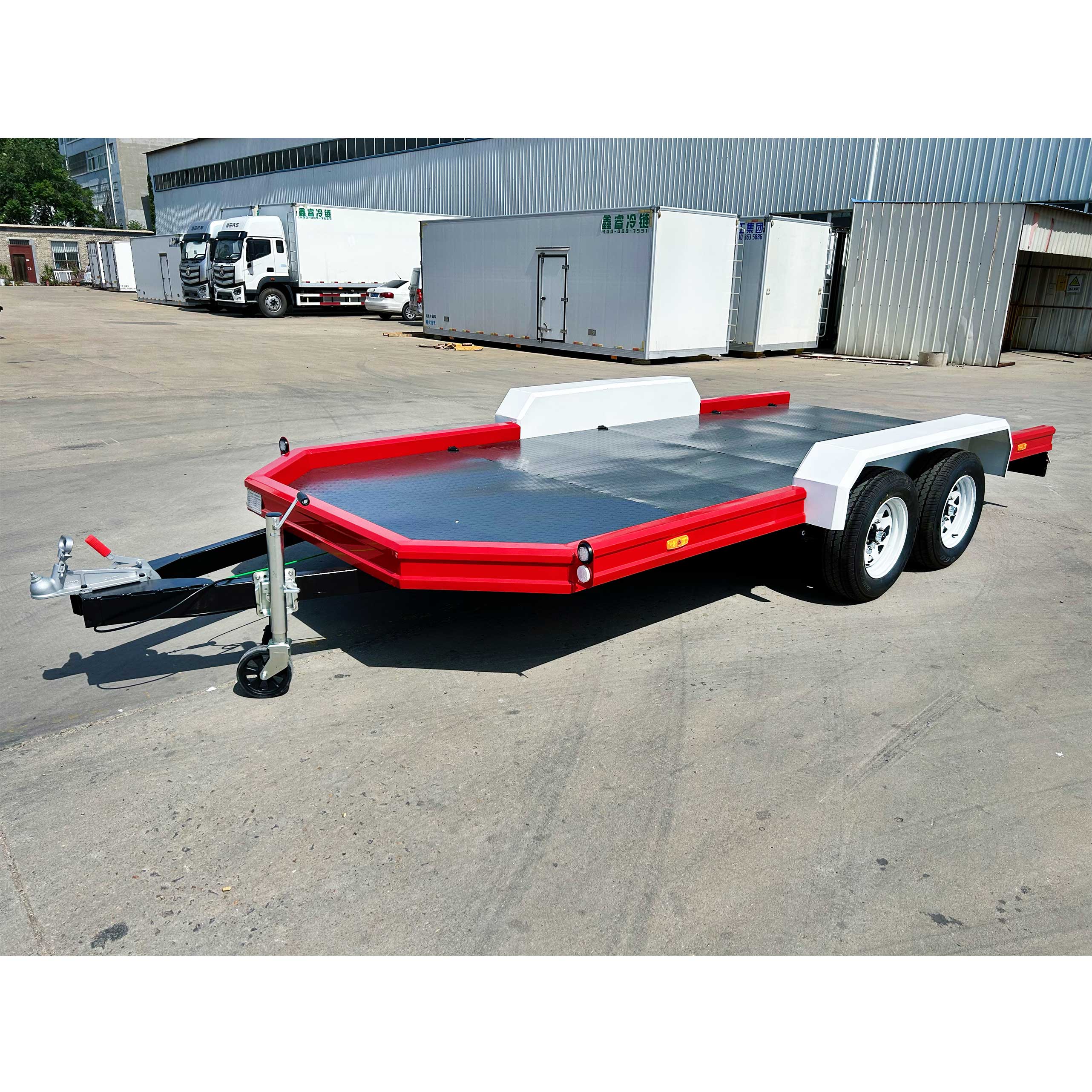 Red flatbed trailer