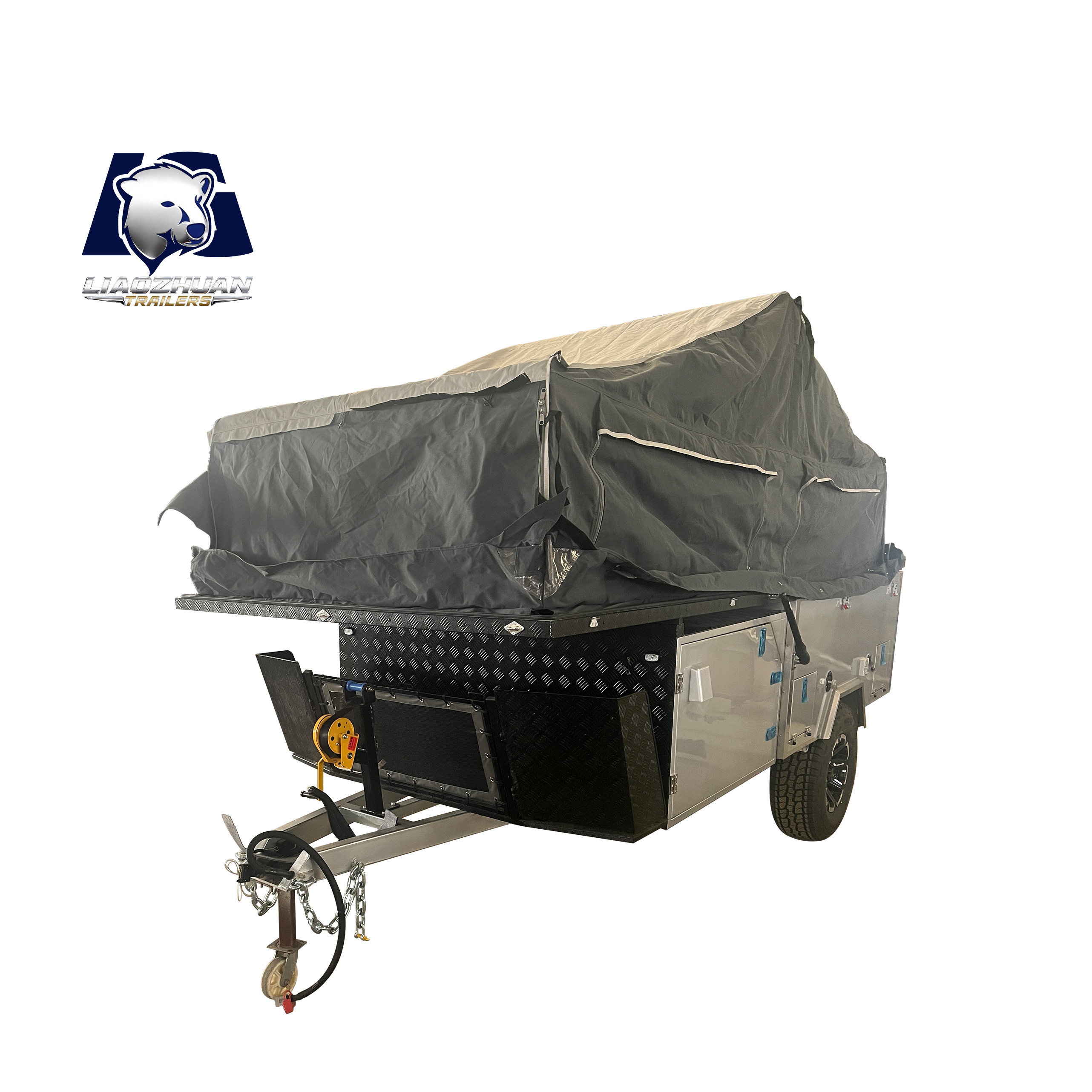 Front-folding hard-floor camping trailer