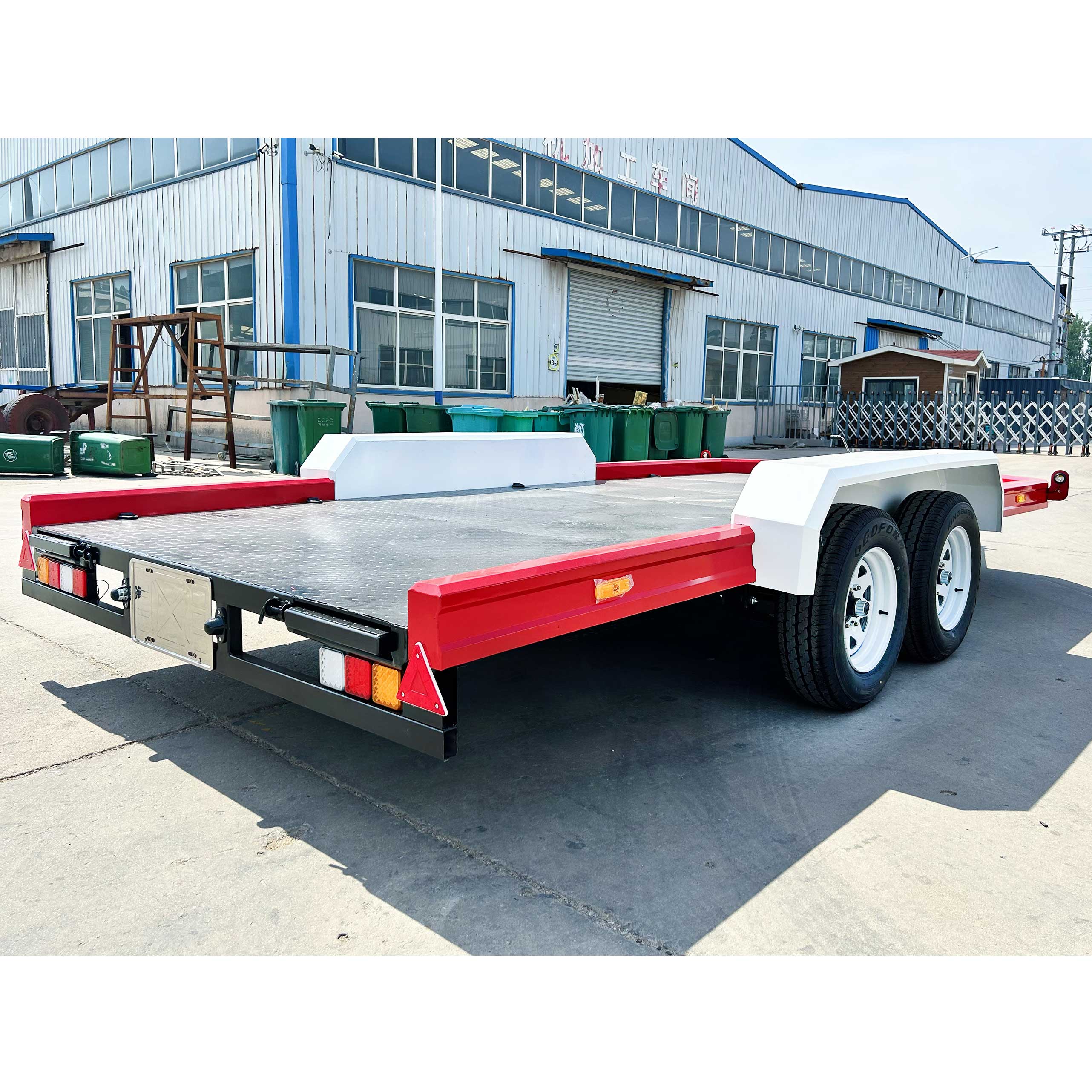 Red flatbed trailer