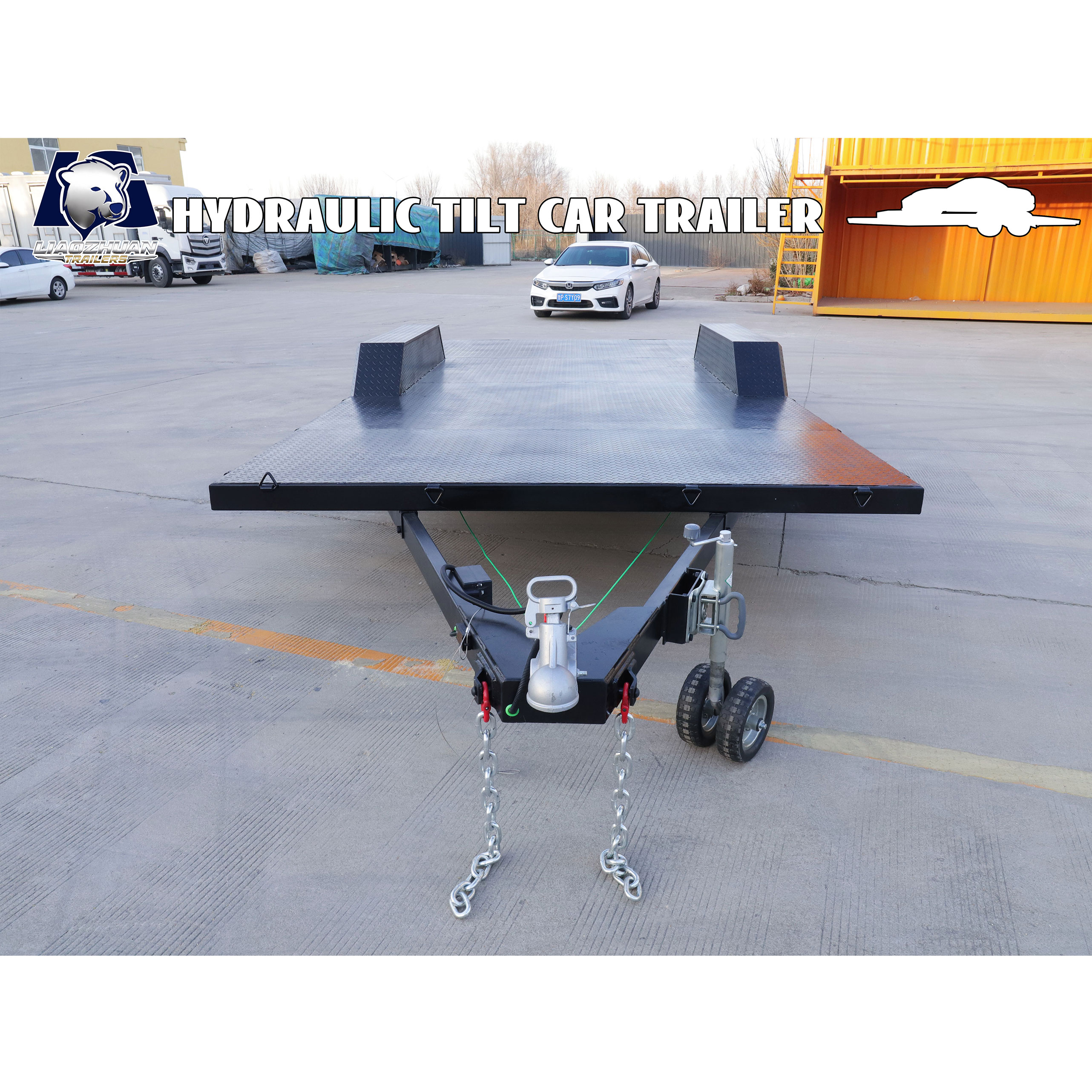Dual-axle black painted car trailer
