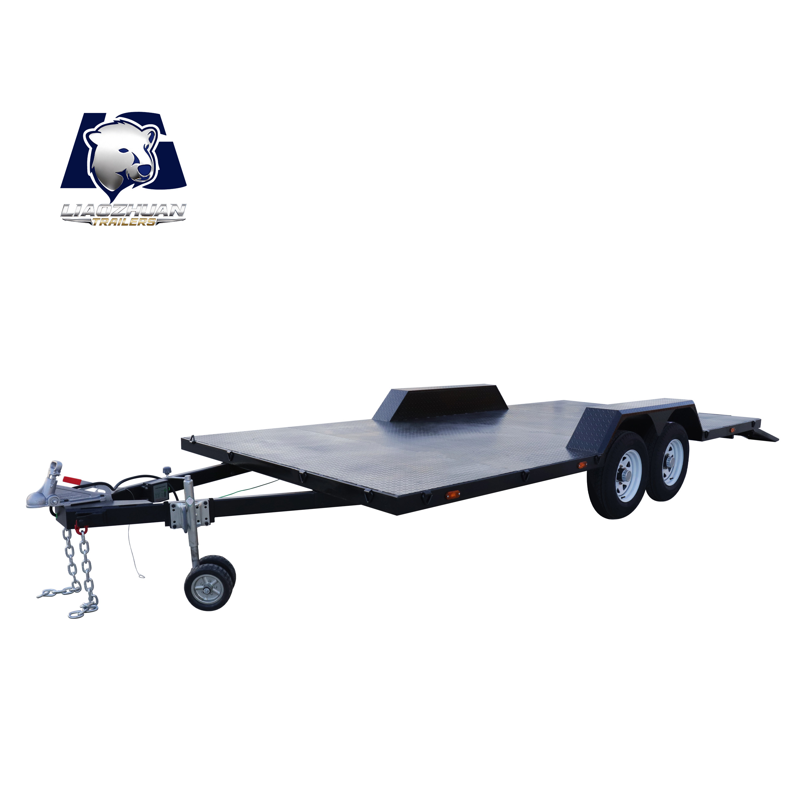 Dual-axle black painted car trailer