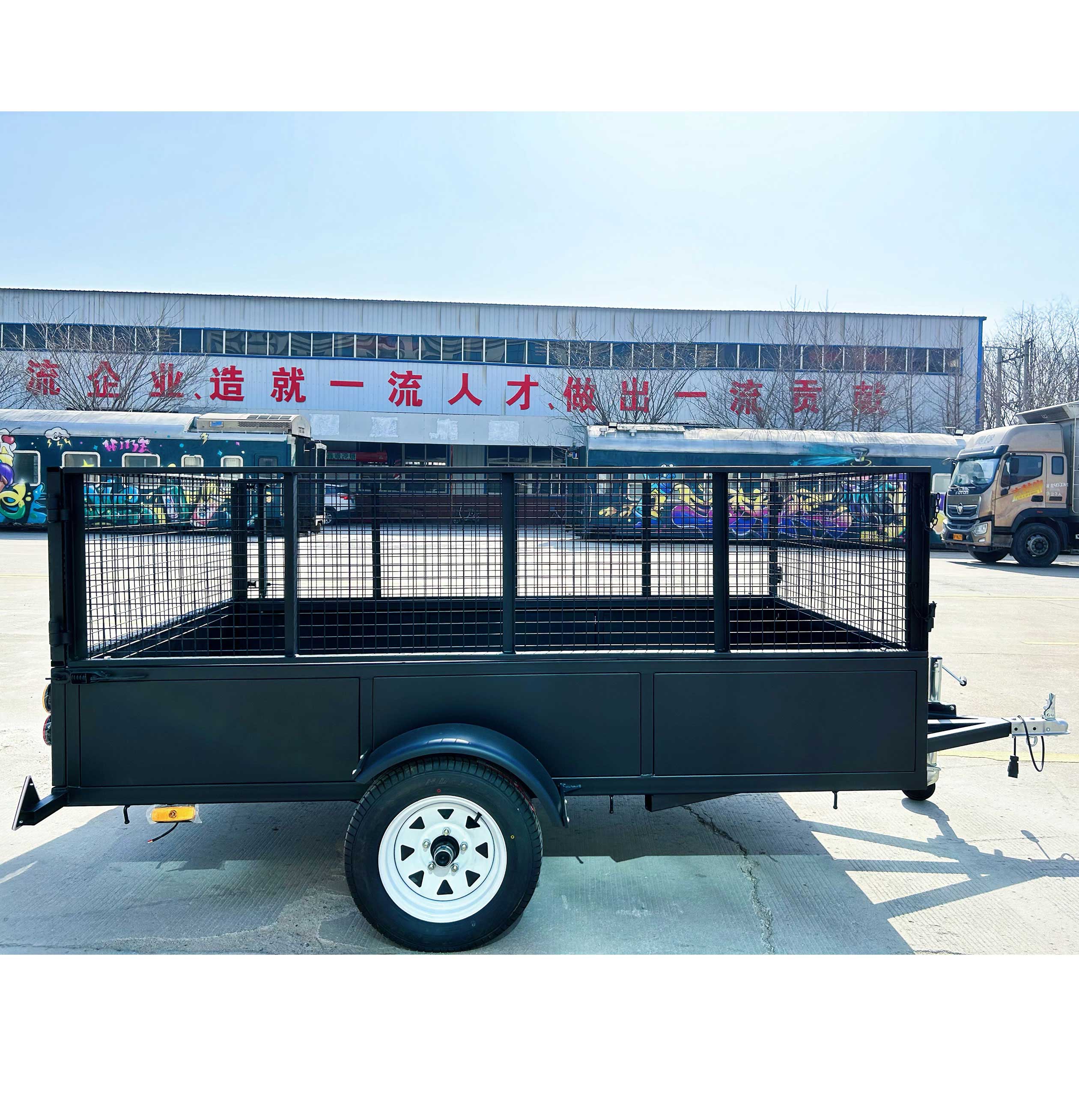 Single-axis powder-coated black box trailer
