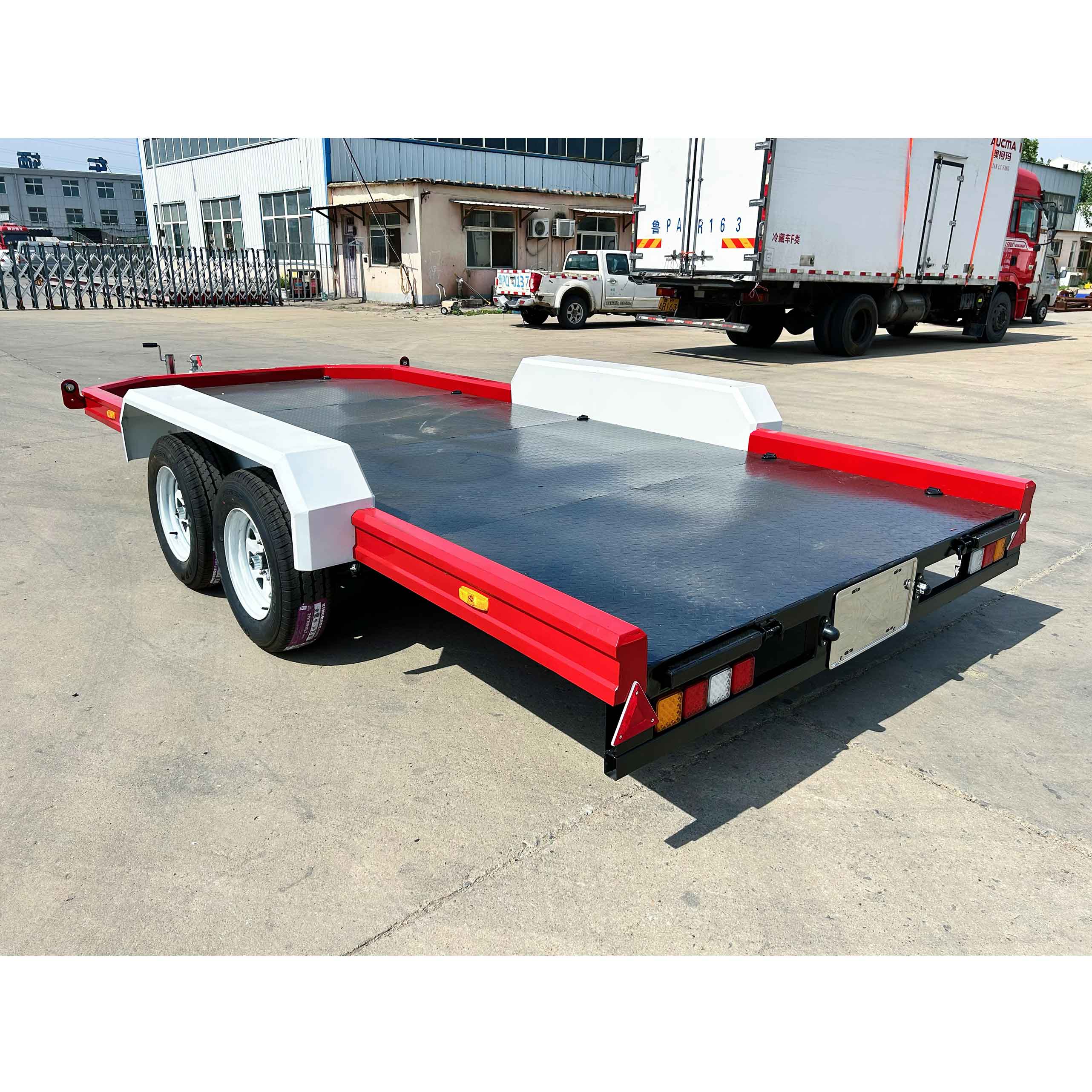 Red flatbed trailer