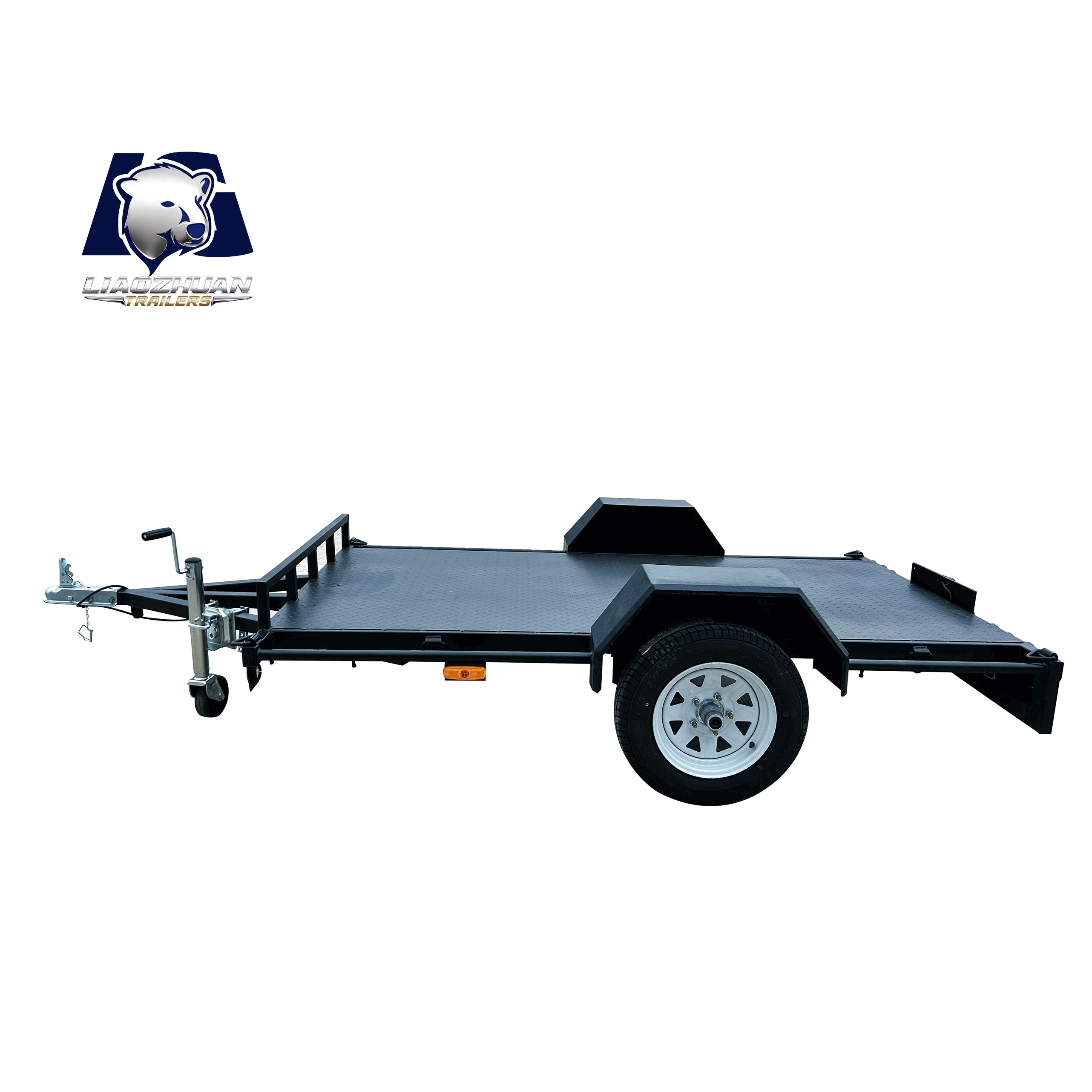 Single axle black flatbed trailer
