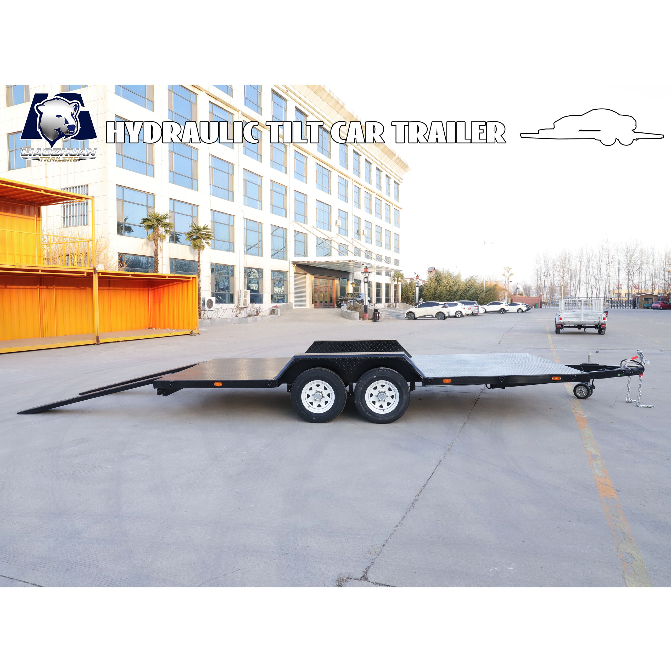 Dual-axle black painted car trailer