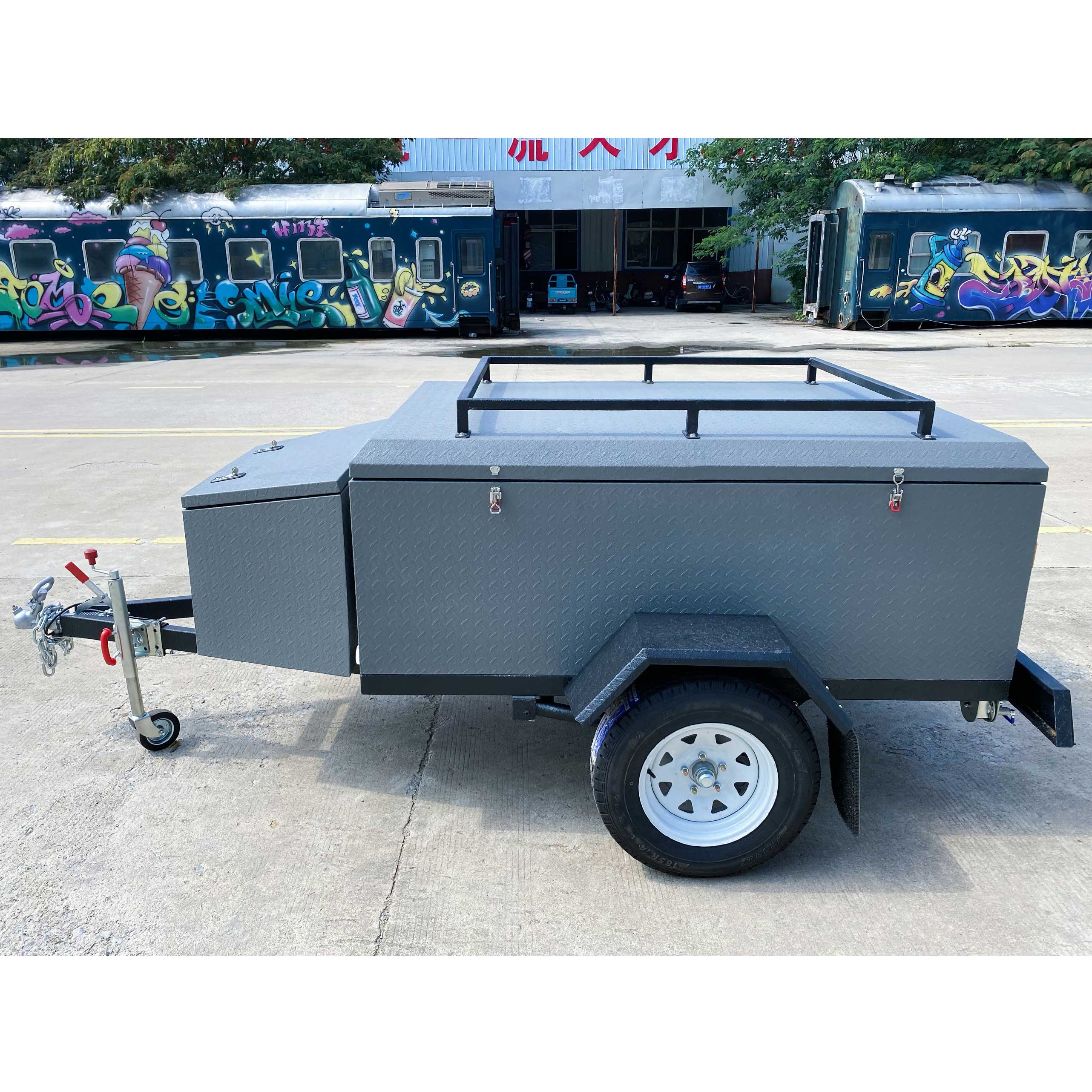Grey camping trailer