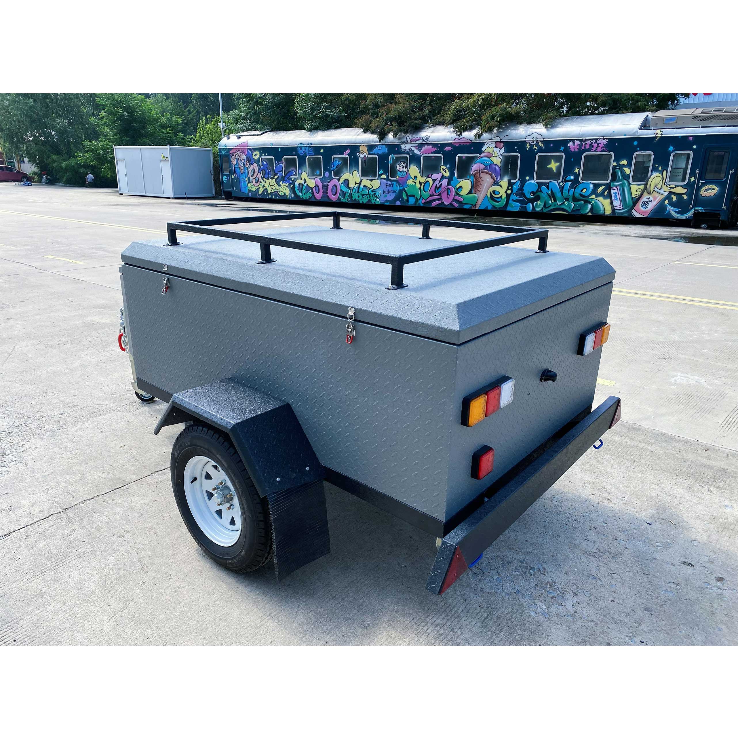 Grey camping trailer
