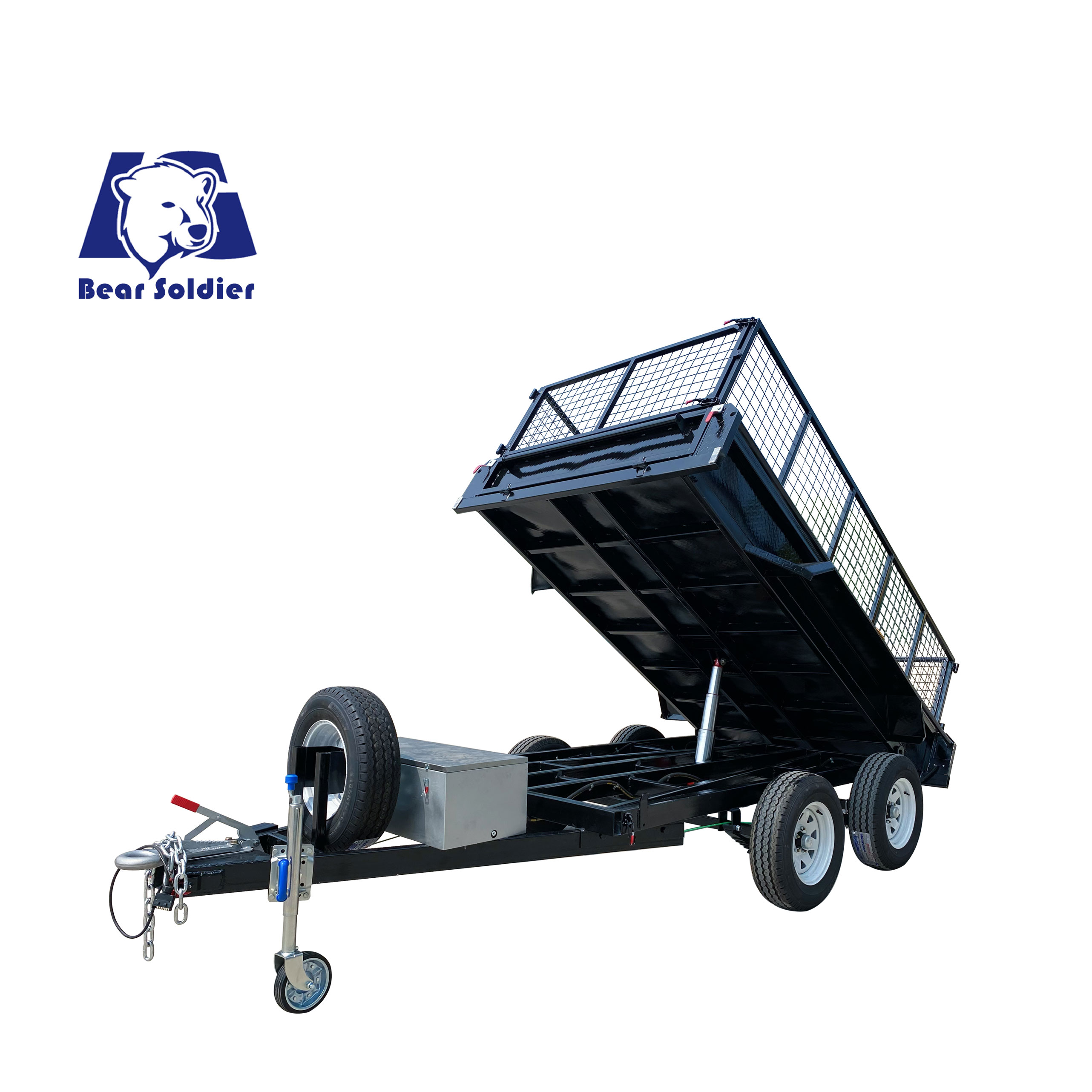 Double-axis black cage-type hydraulic dump truck trailer