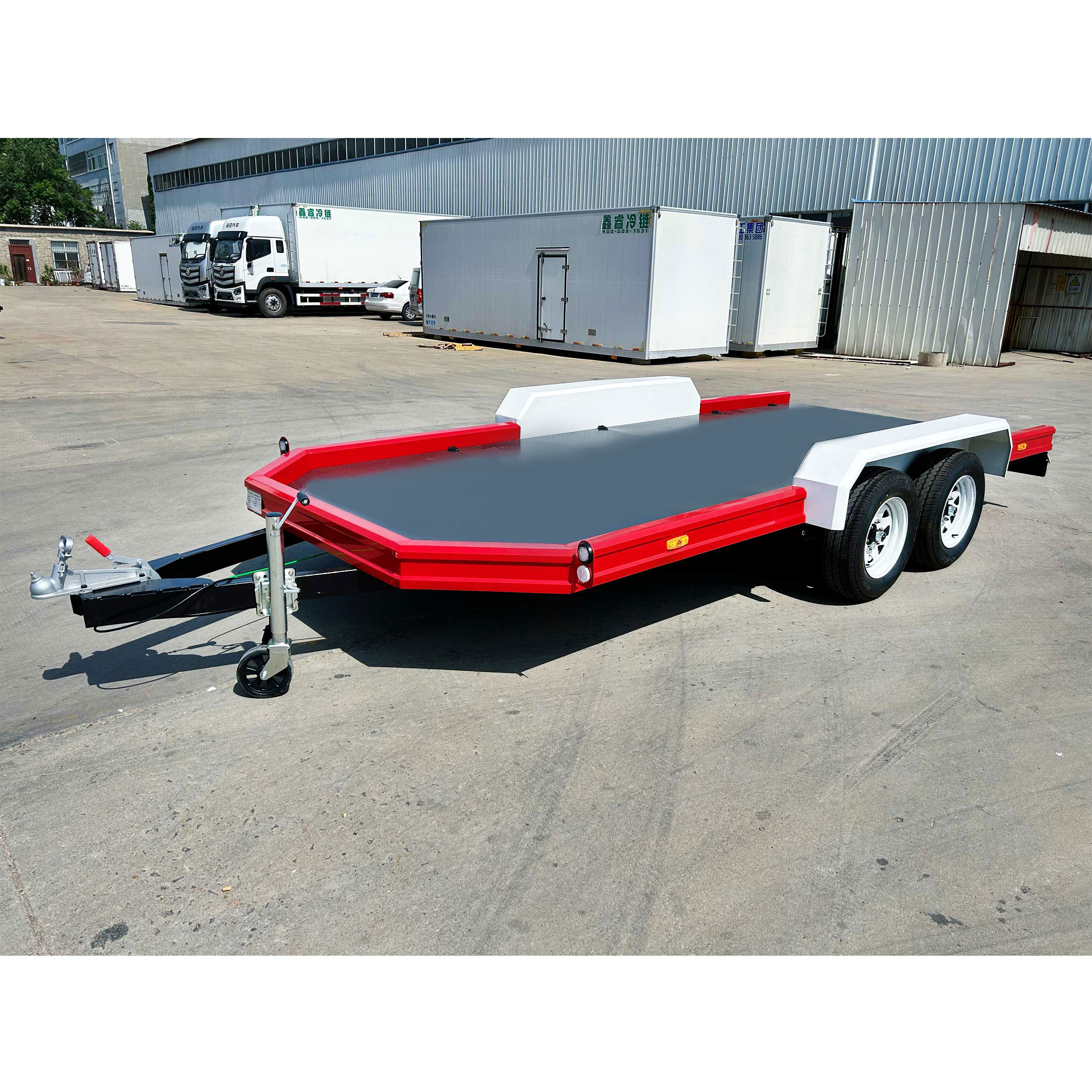 Red flatbed trailer