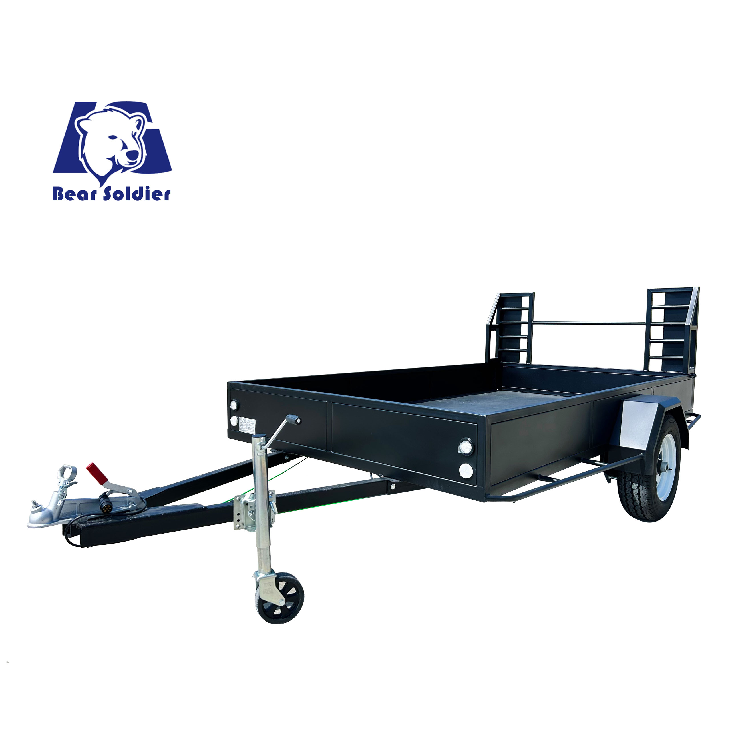 Agricultural fence truck trailer with mid-mounted axle for towing goods trailer