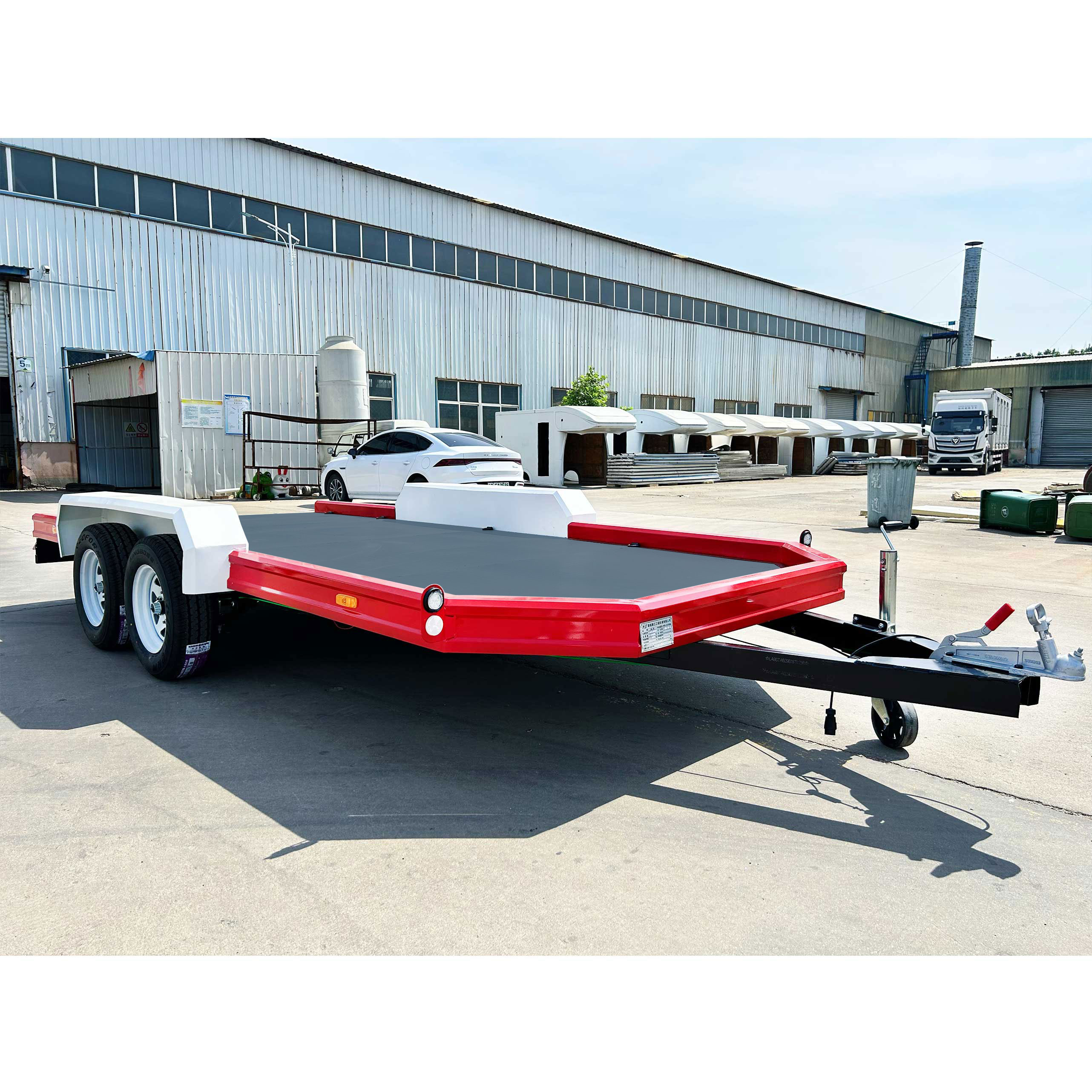 Red flatbed trailer
