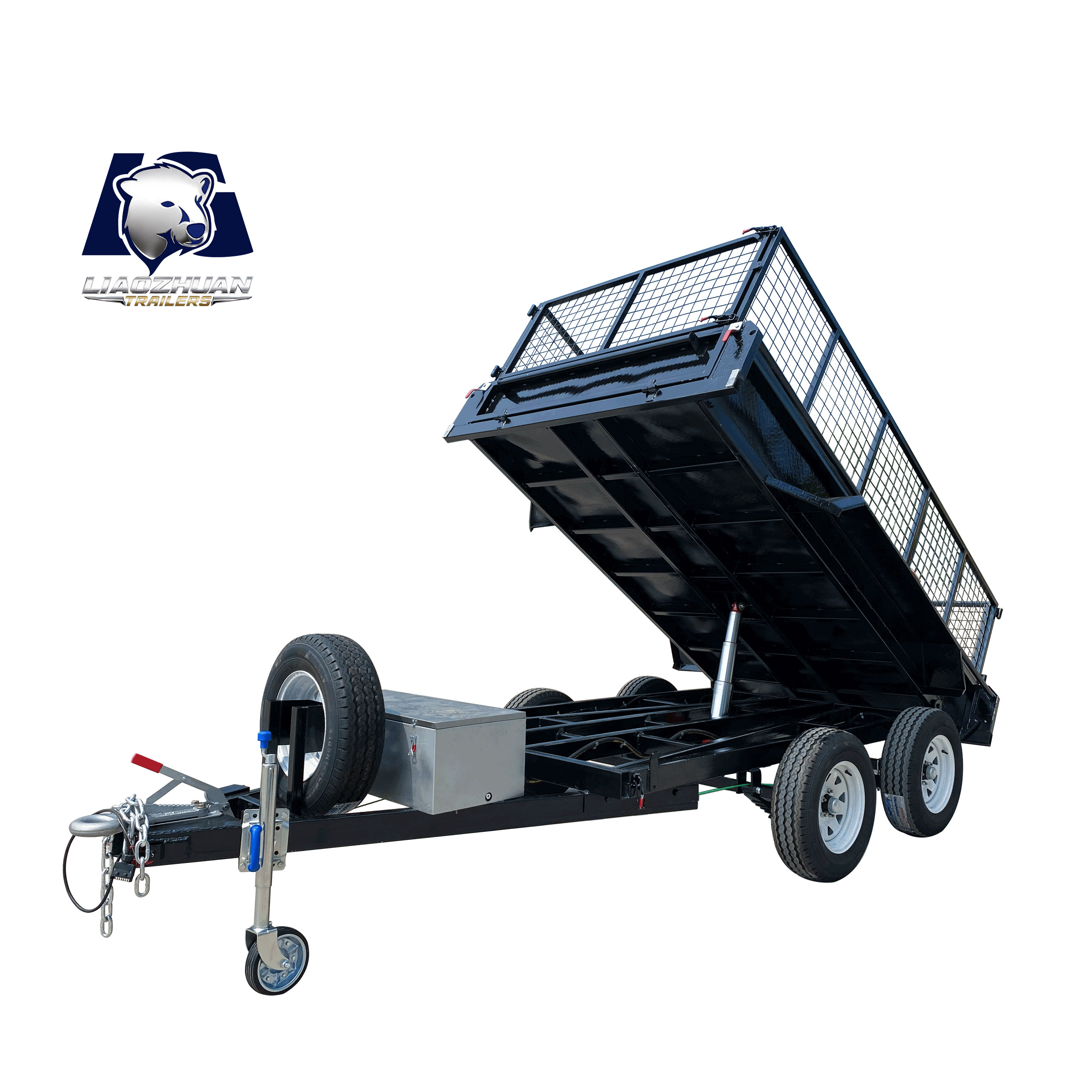 Double-axis black cage-type hydraulic dump truck trailer