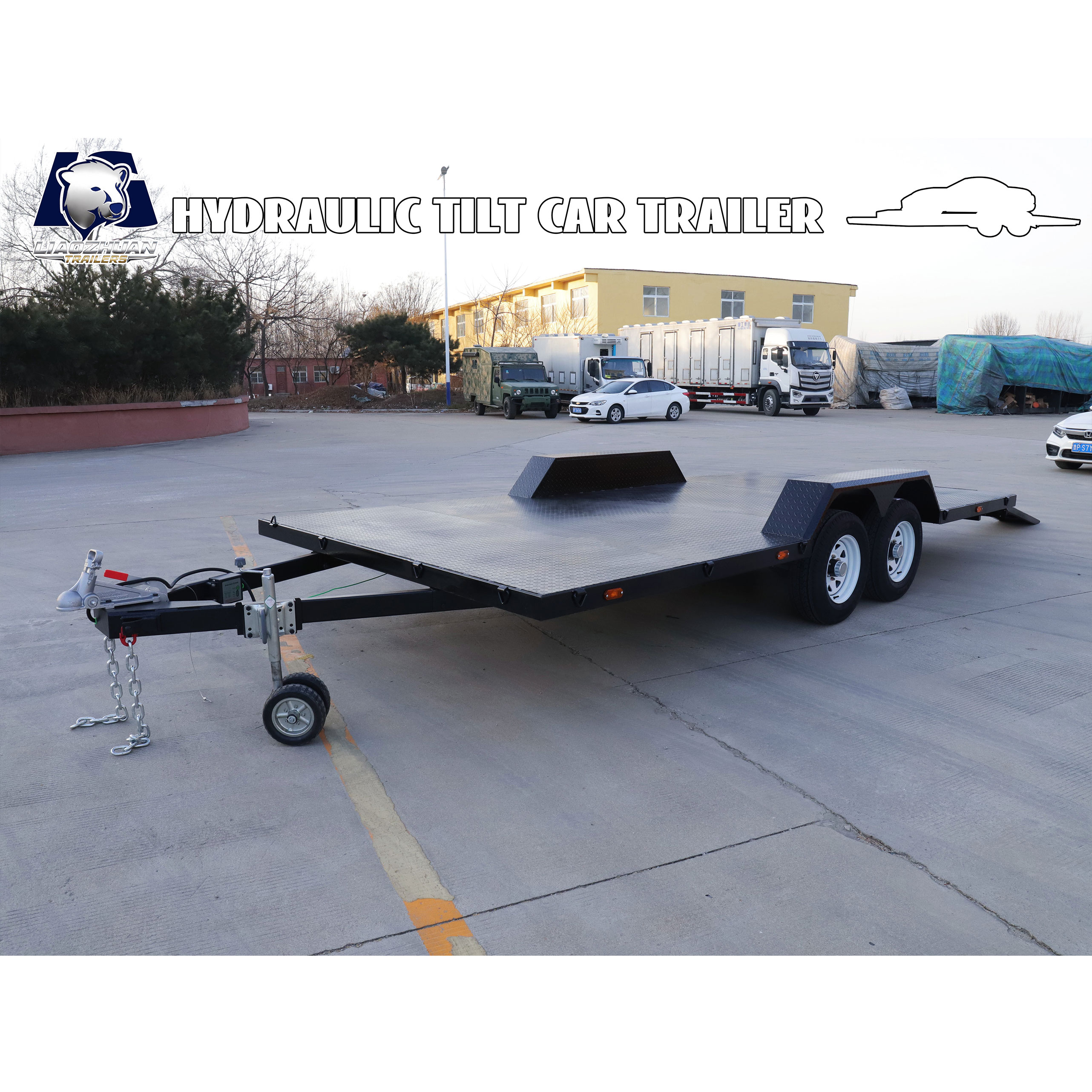 Dual-axle black painted car trailer