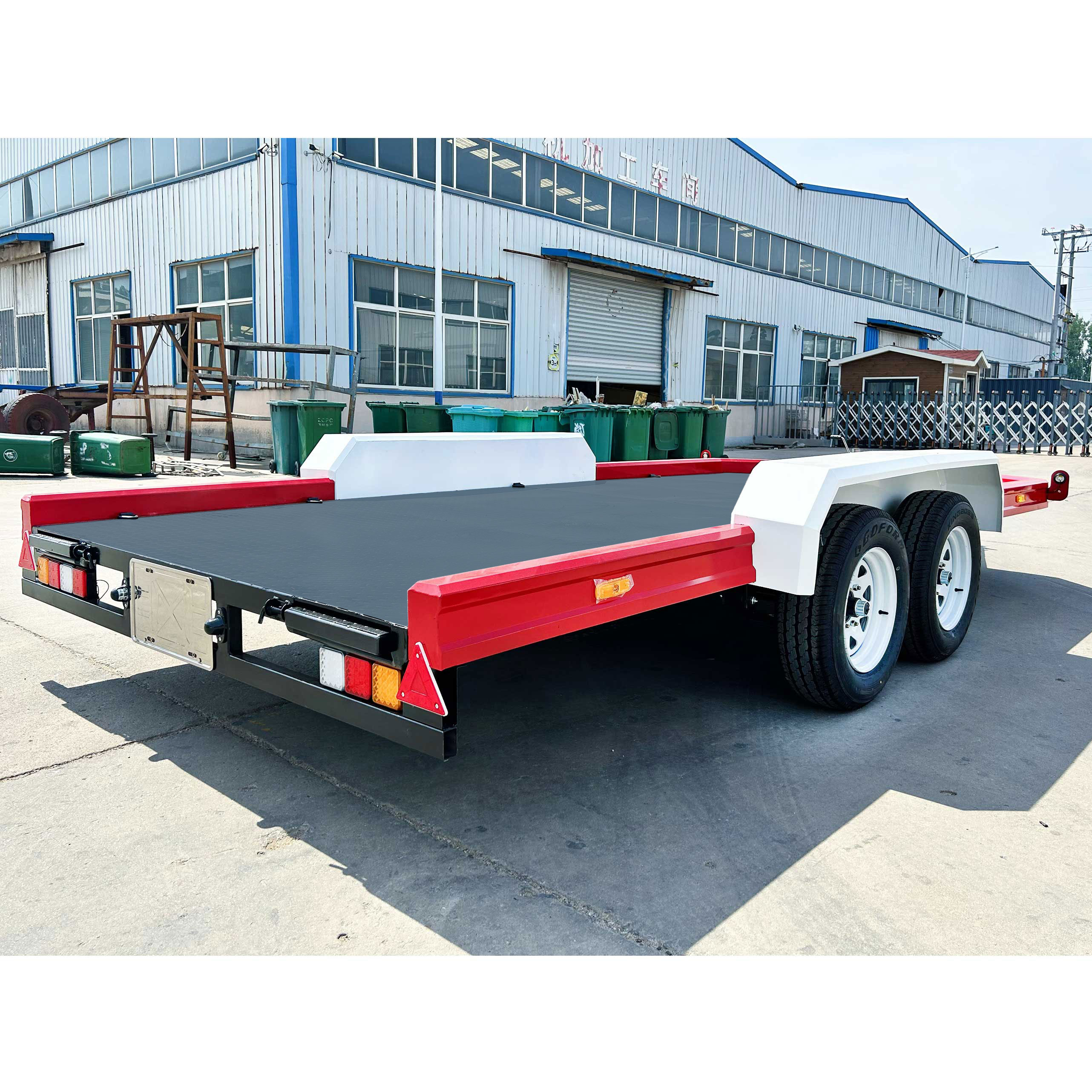 Red flatbed trailer