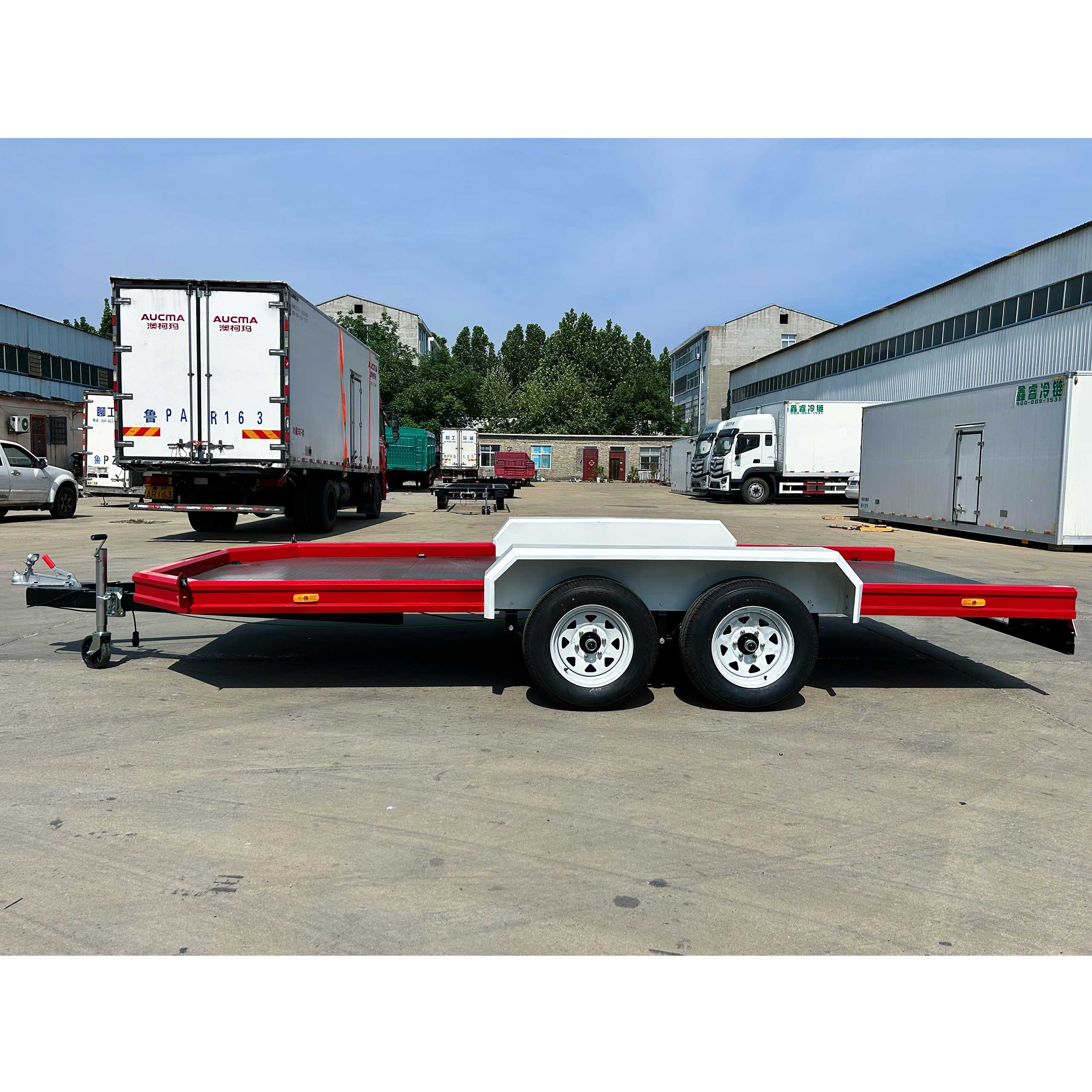 Red flatbed trailer