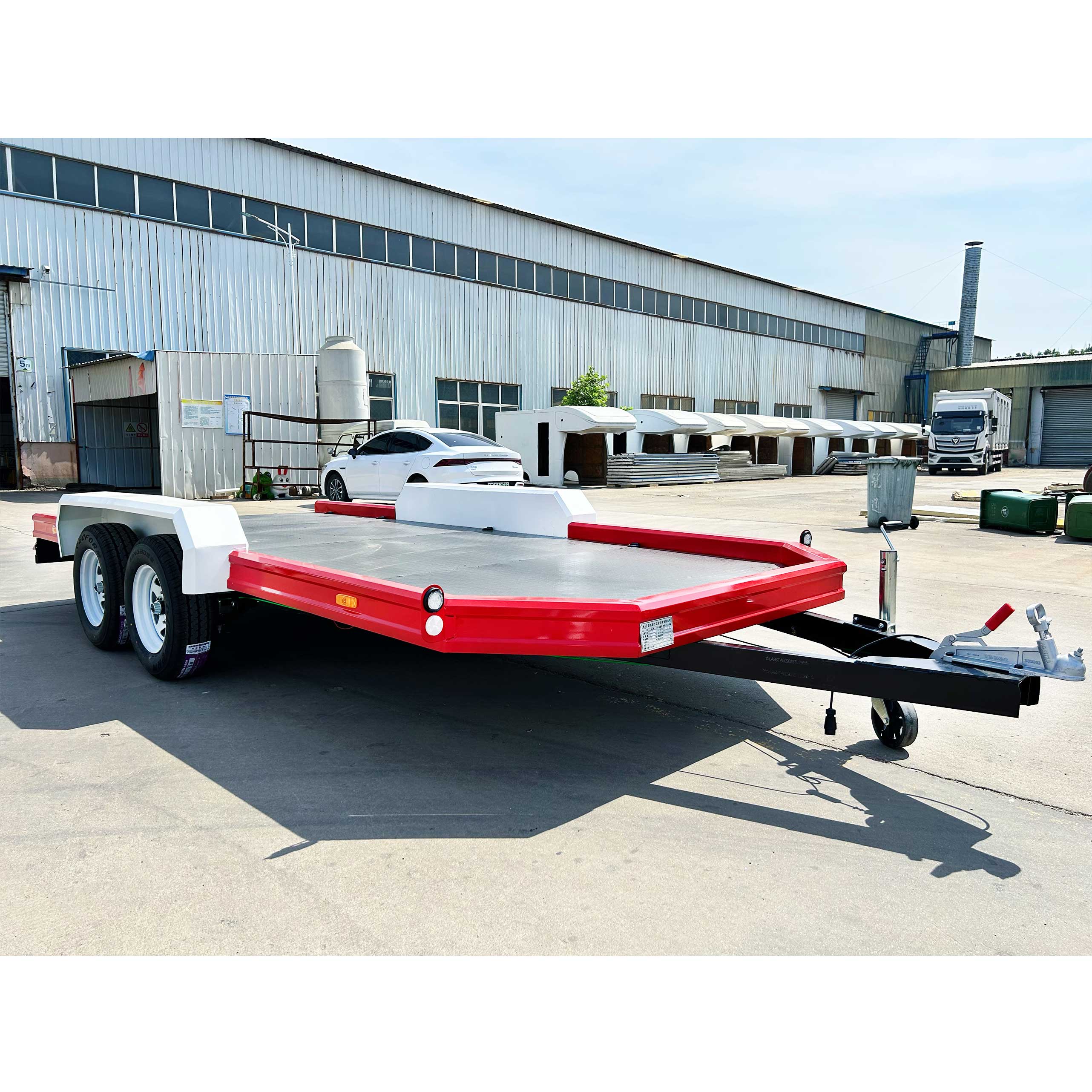 Red flatbed trailer