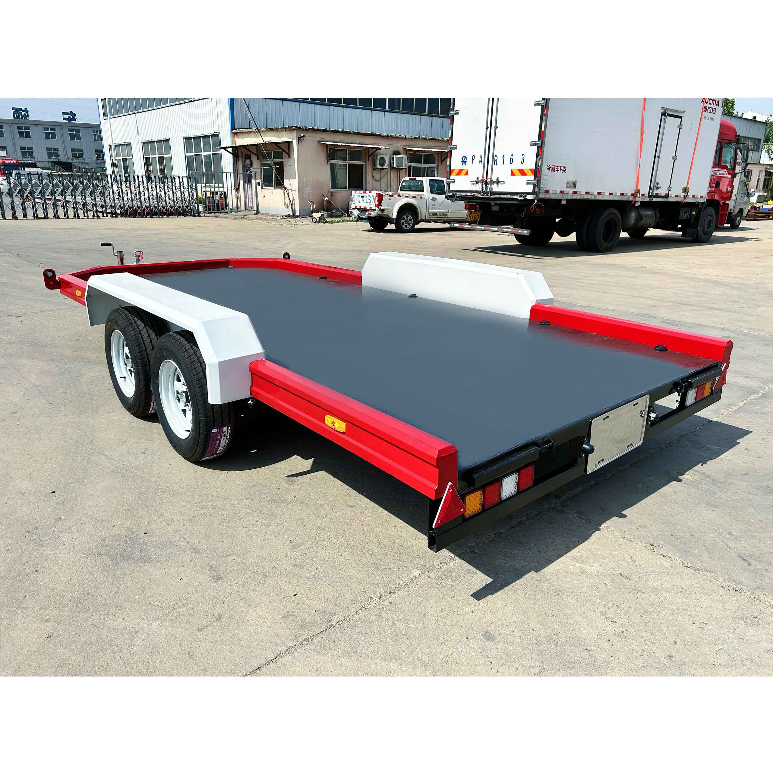 Red flatbed trailer