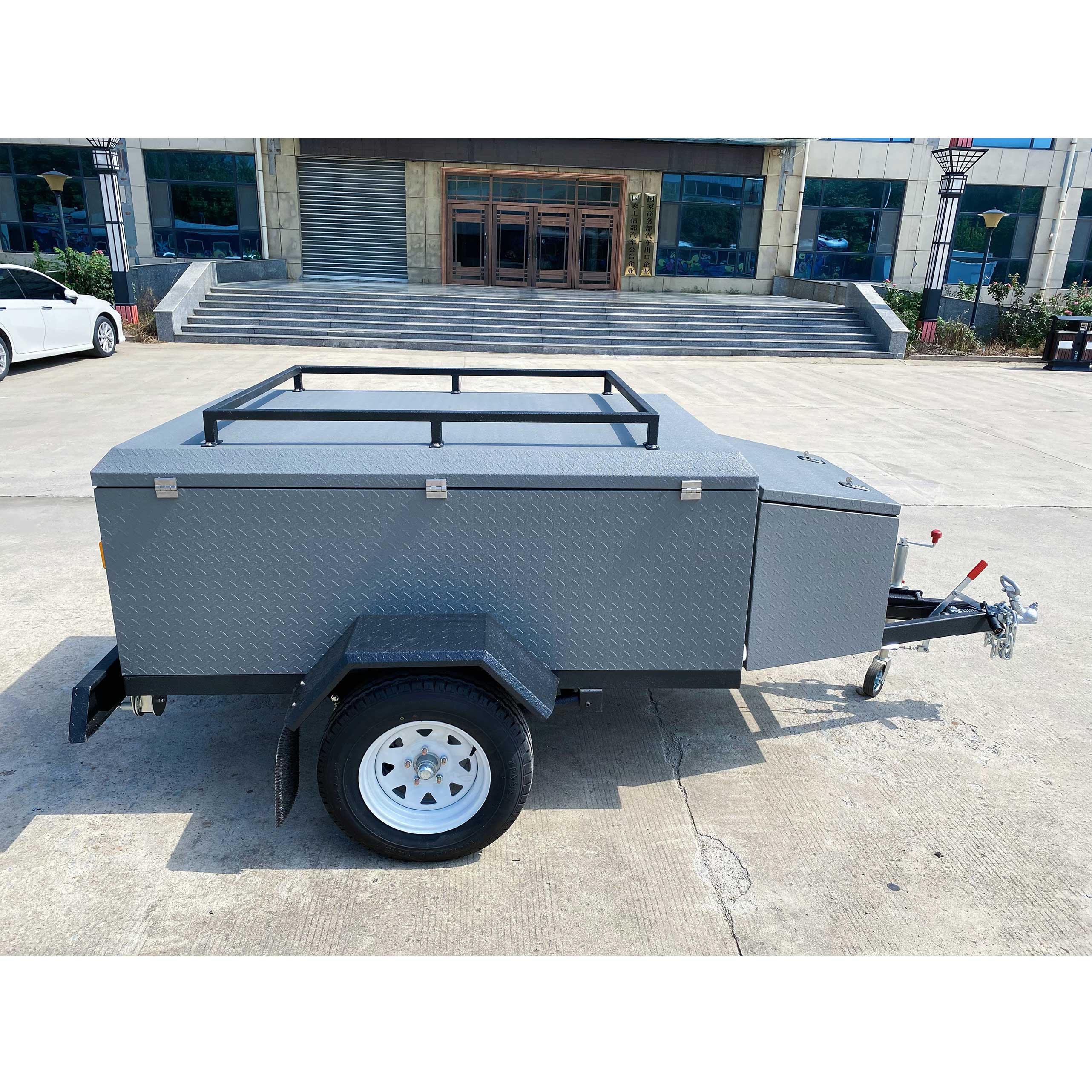Grey camping trailer