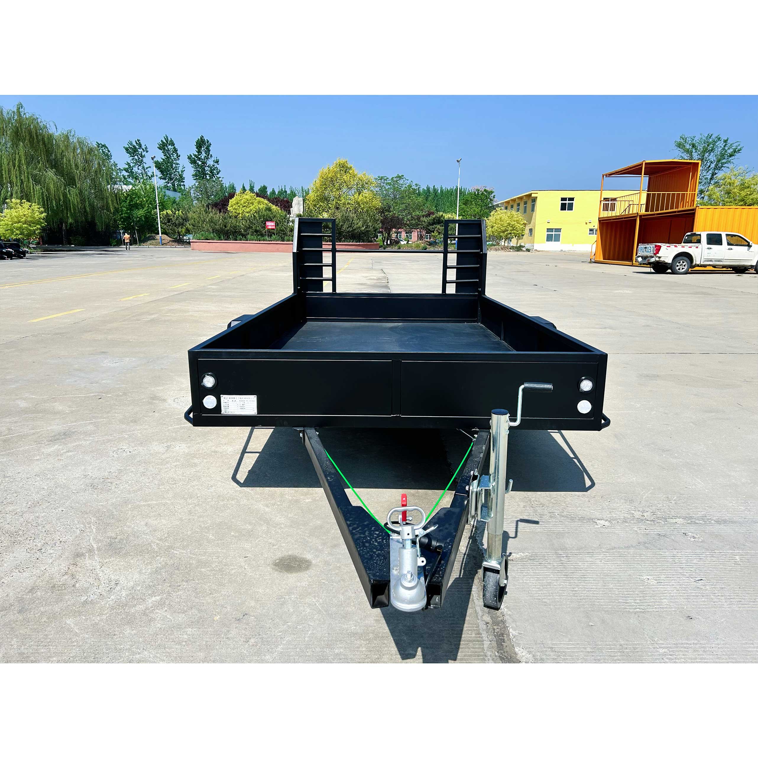 Agricultural fence truck trailer with mid-mounted axle for towing goods trailer