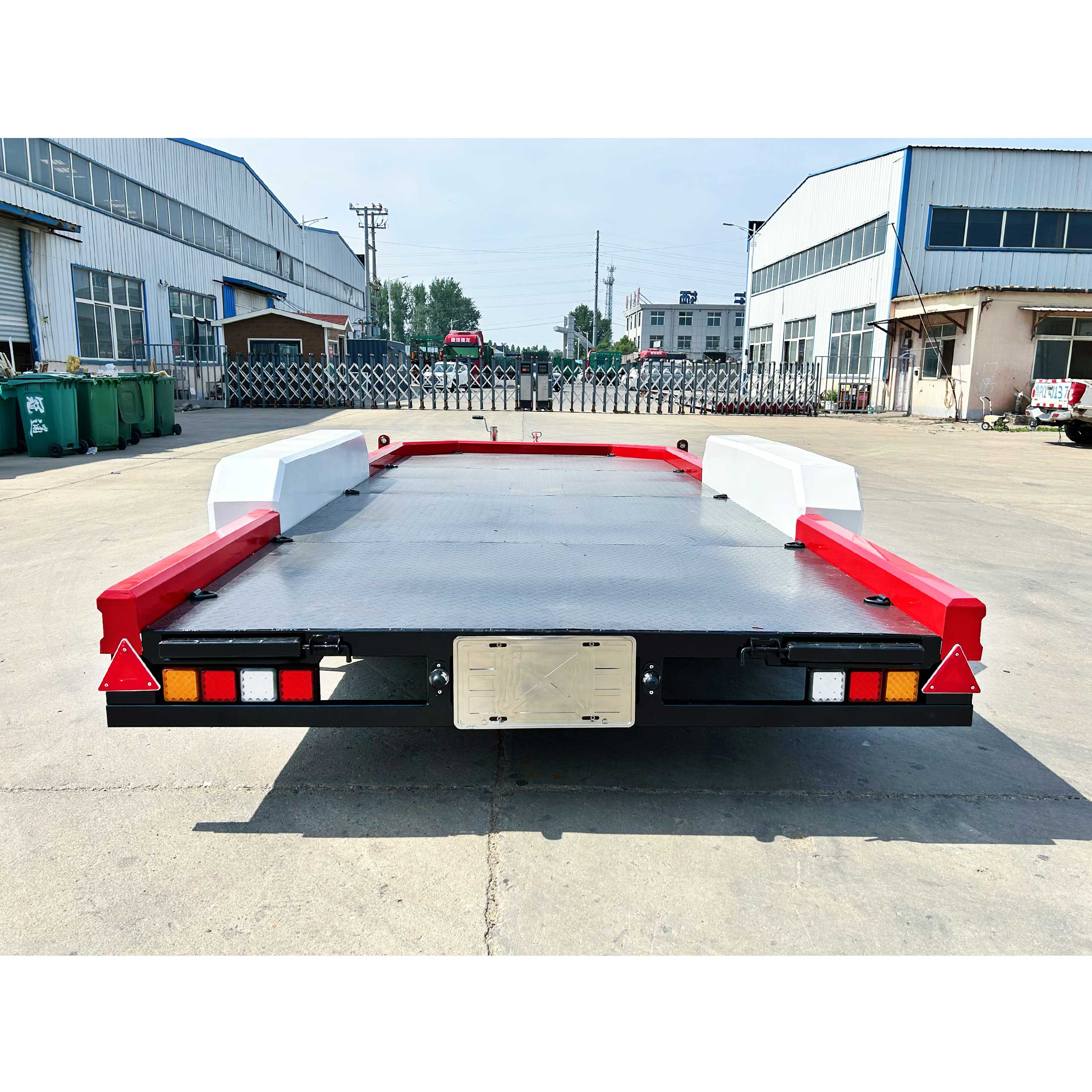Red flatbed trailer