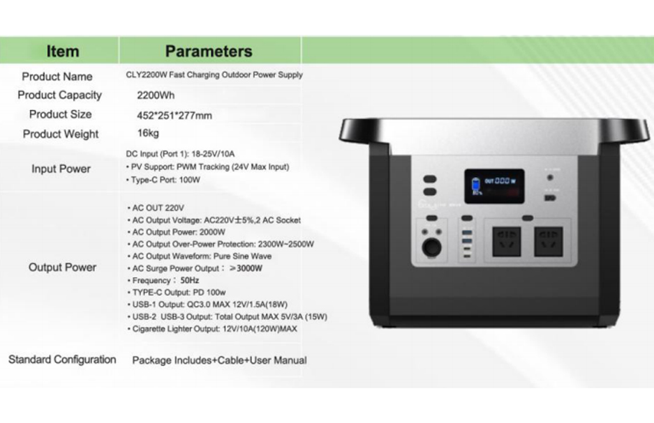 CLY2200W-1 Fast Charging Outdoor Power Supply