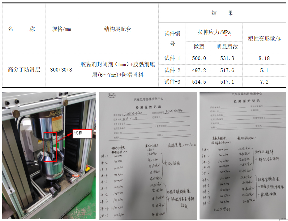 防滑层拉伸(力学)试验