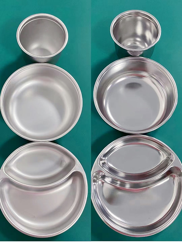 不锈钢餐盘抛光前后对比