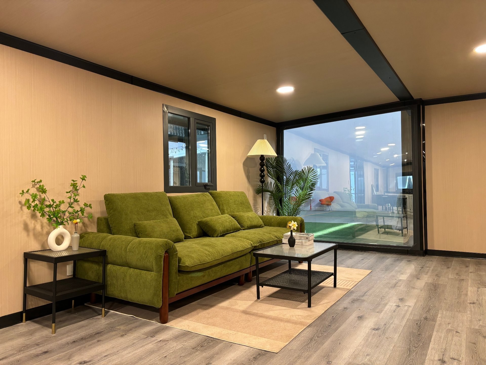 Living room with large sliding glass door and premium fit-out