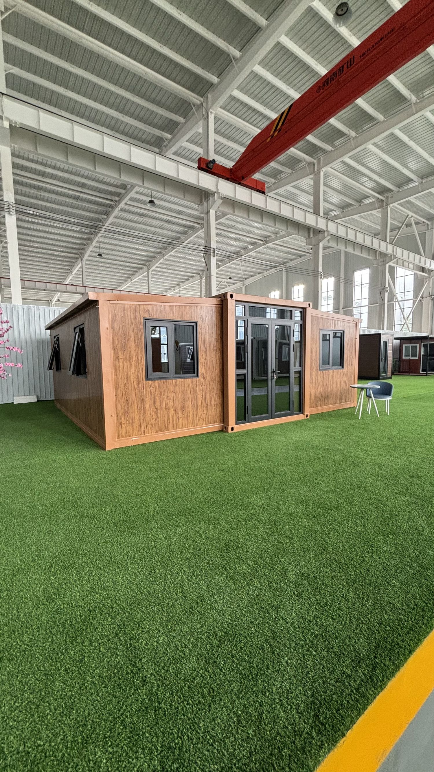 20ft Brown Expandable Container House | 38 sqm Wood-Grain Fold-Out Home