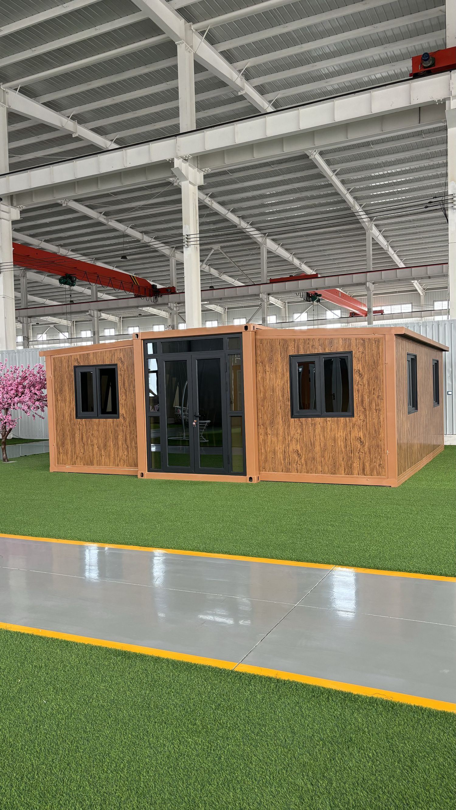 20ft Brown Expandable Container House | 38 sqm Wood-Grain Fold-Out Home
