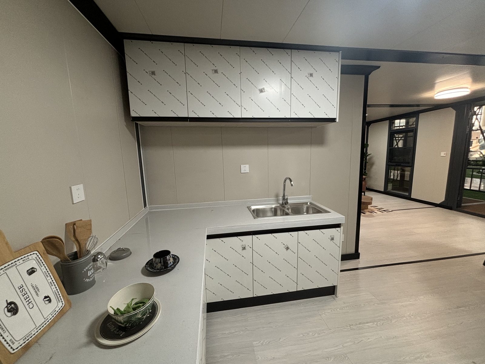 10ft Flat Roof Expandable Container House | 19 sqm Glass-Wall Cabin with Deck