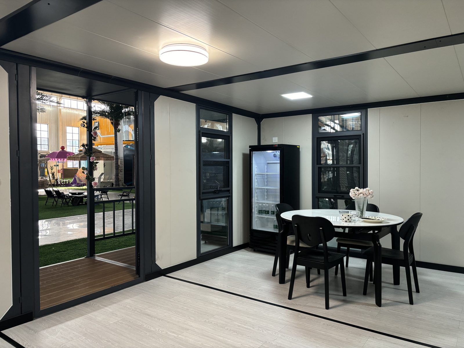 10ft Flat Roof Expandable Container House | 19 sqm Glass-Wall Cabin with Deck