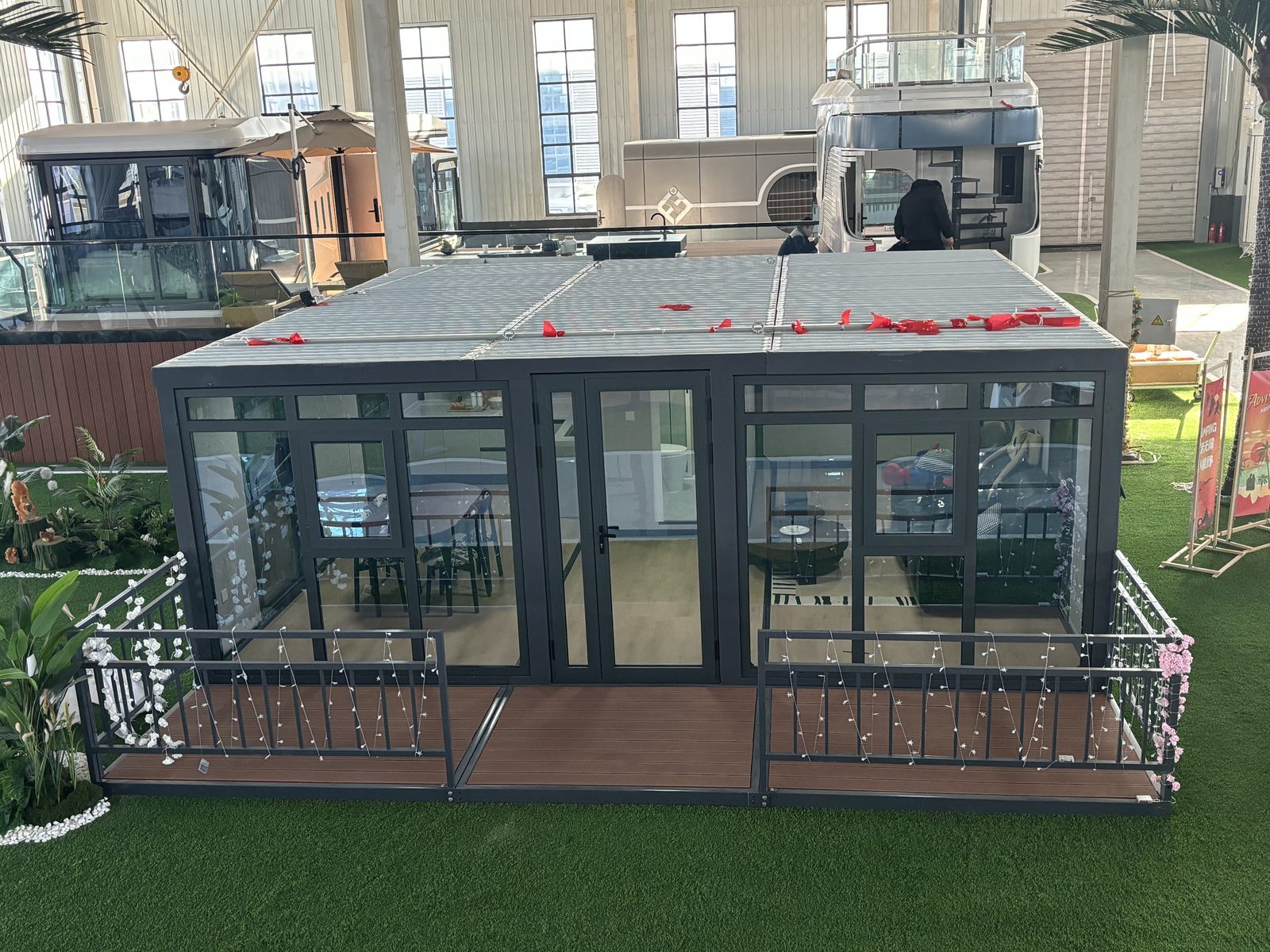 10ft Flat Roof Expandable Container House | 19 sqm Glass-Wall Cabin with Deck