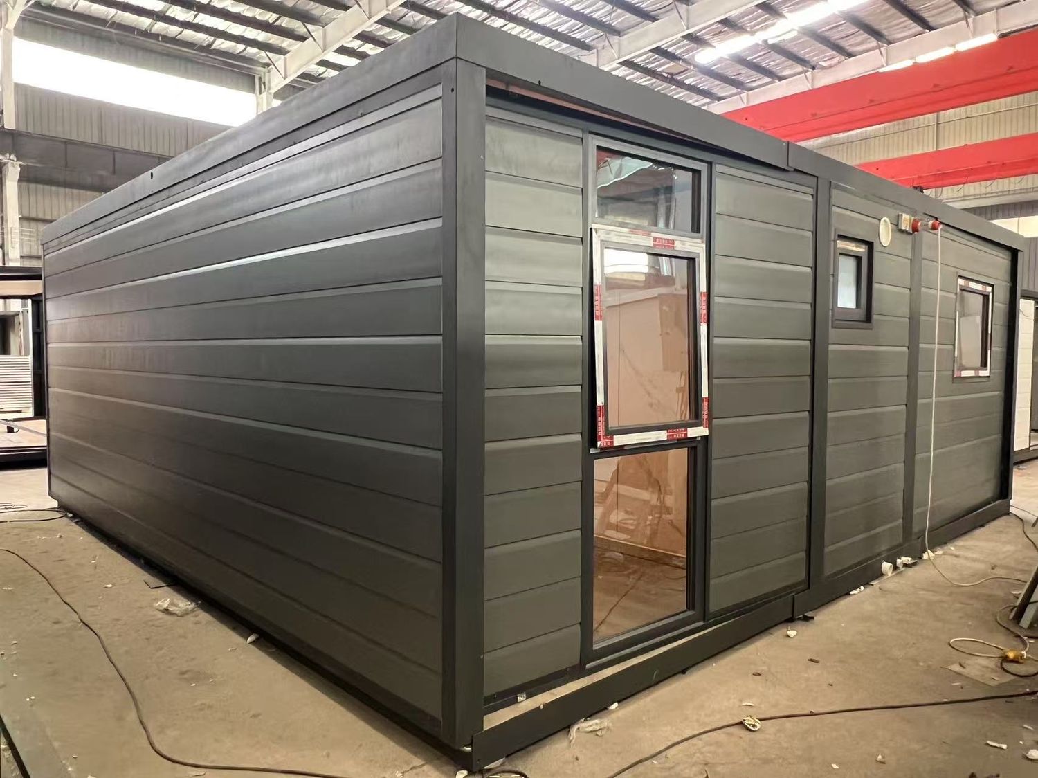 20ft Grey Glass Curtain Wall Expandable Container House | 38 sqm Flat Roof