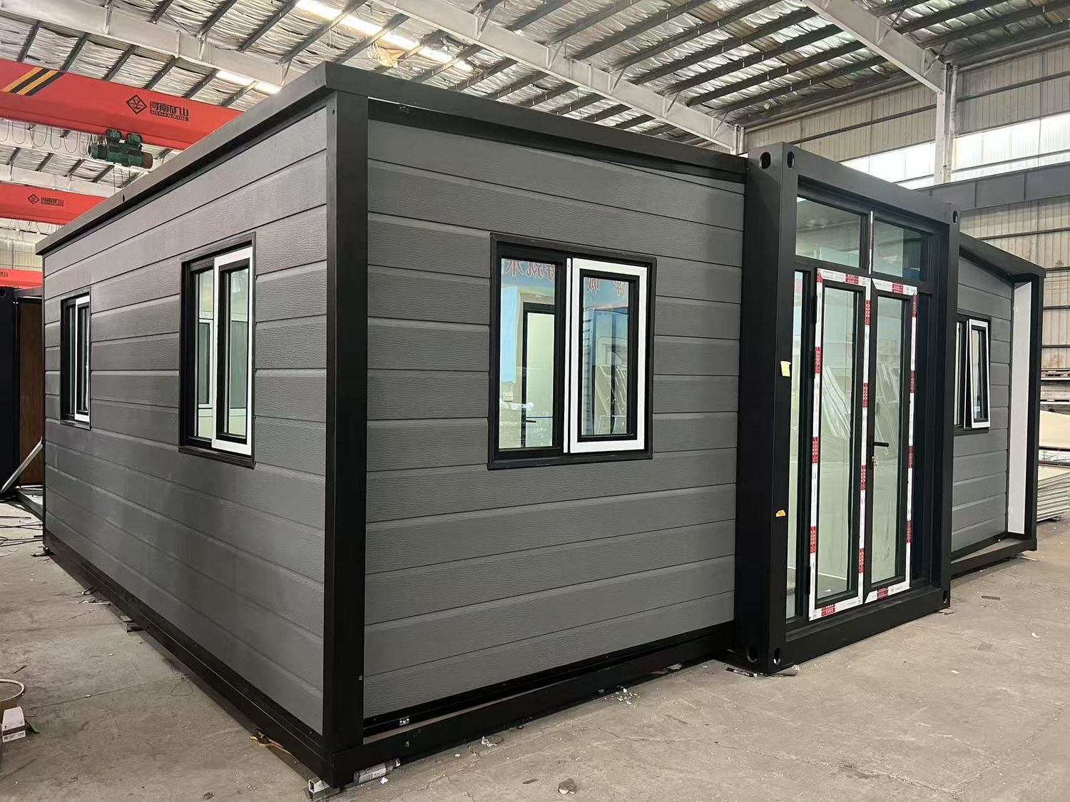 20ft Grey Expandable Container House | 38 sqm Modern Fold-Out Home