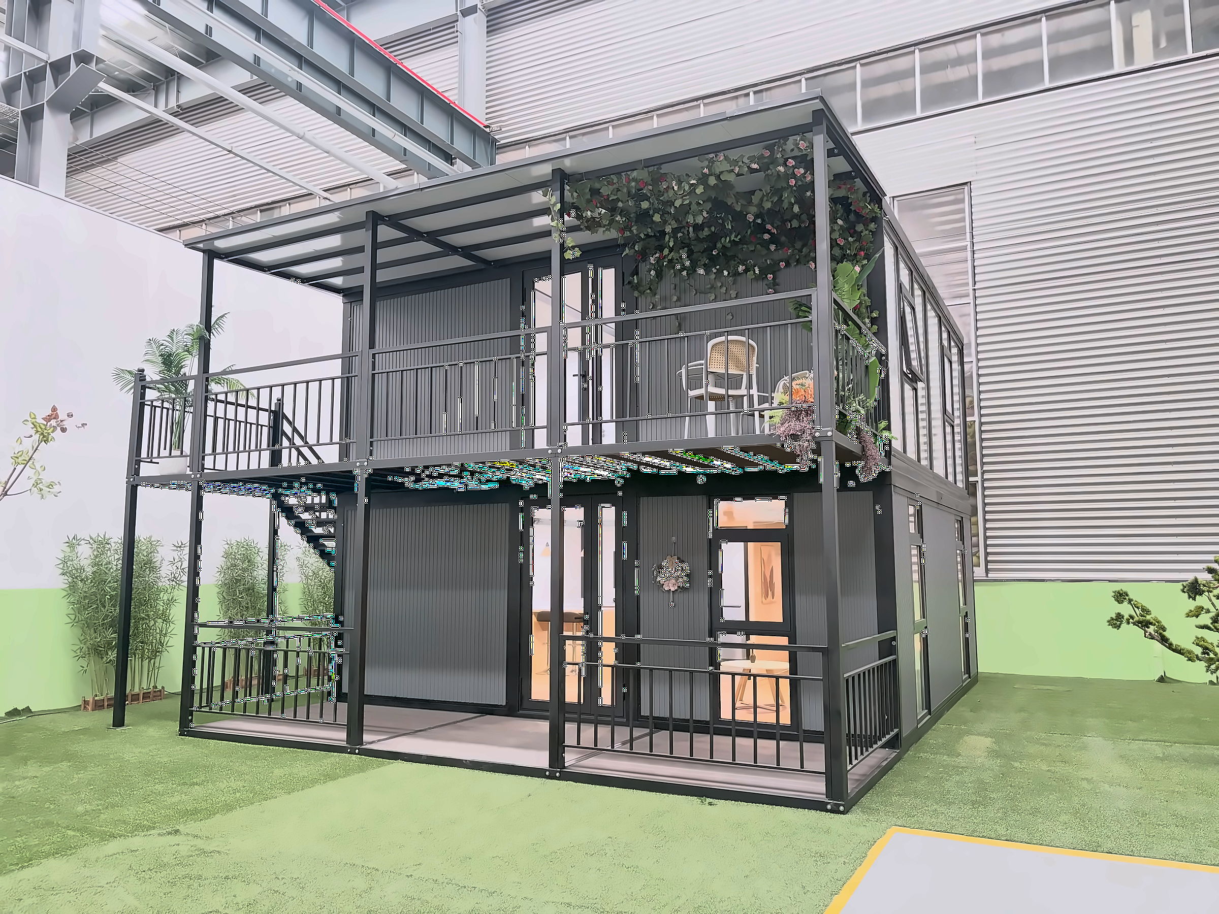 Two-Story Expandable Container House with Spiral Staircase – 106㎡