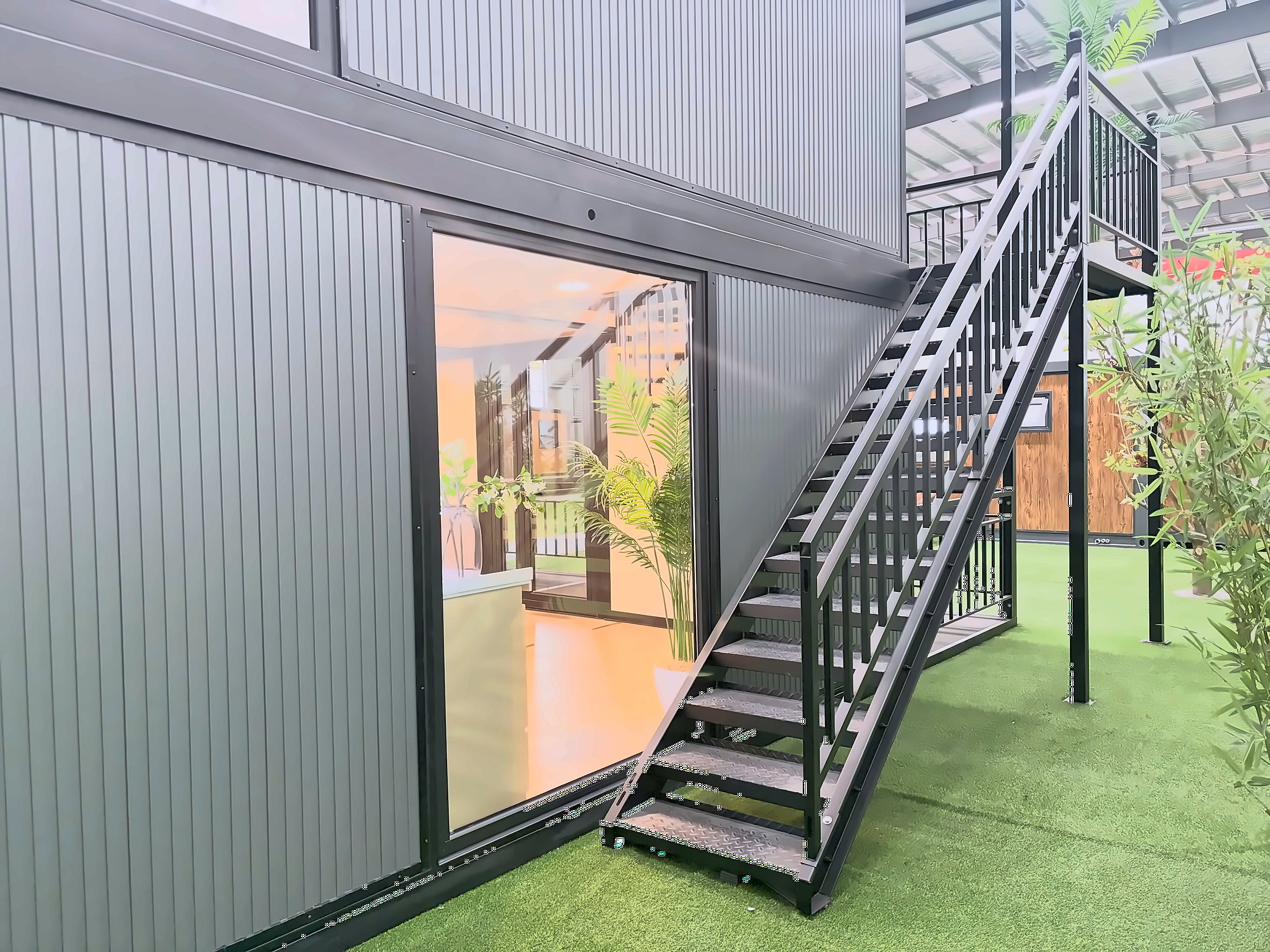 Two-Story Expandable Container House with Spiral Staircase – 106㎡