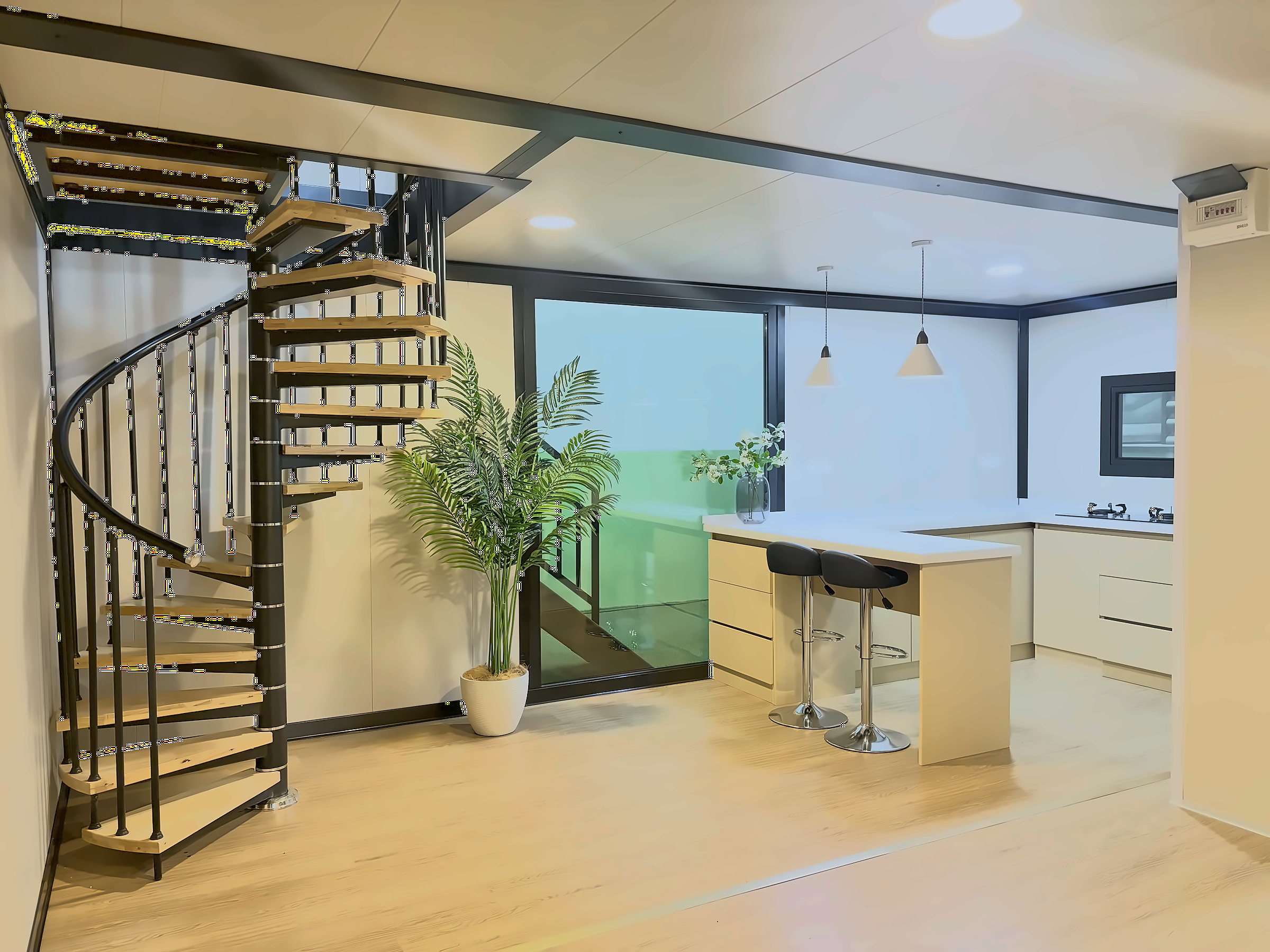 Two-Story Expandable Container House with Spiral Staircase – 106㎡