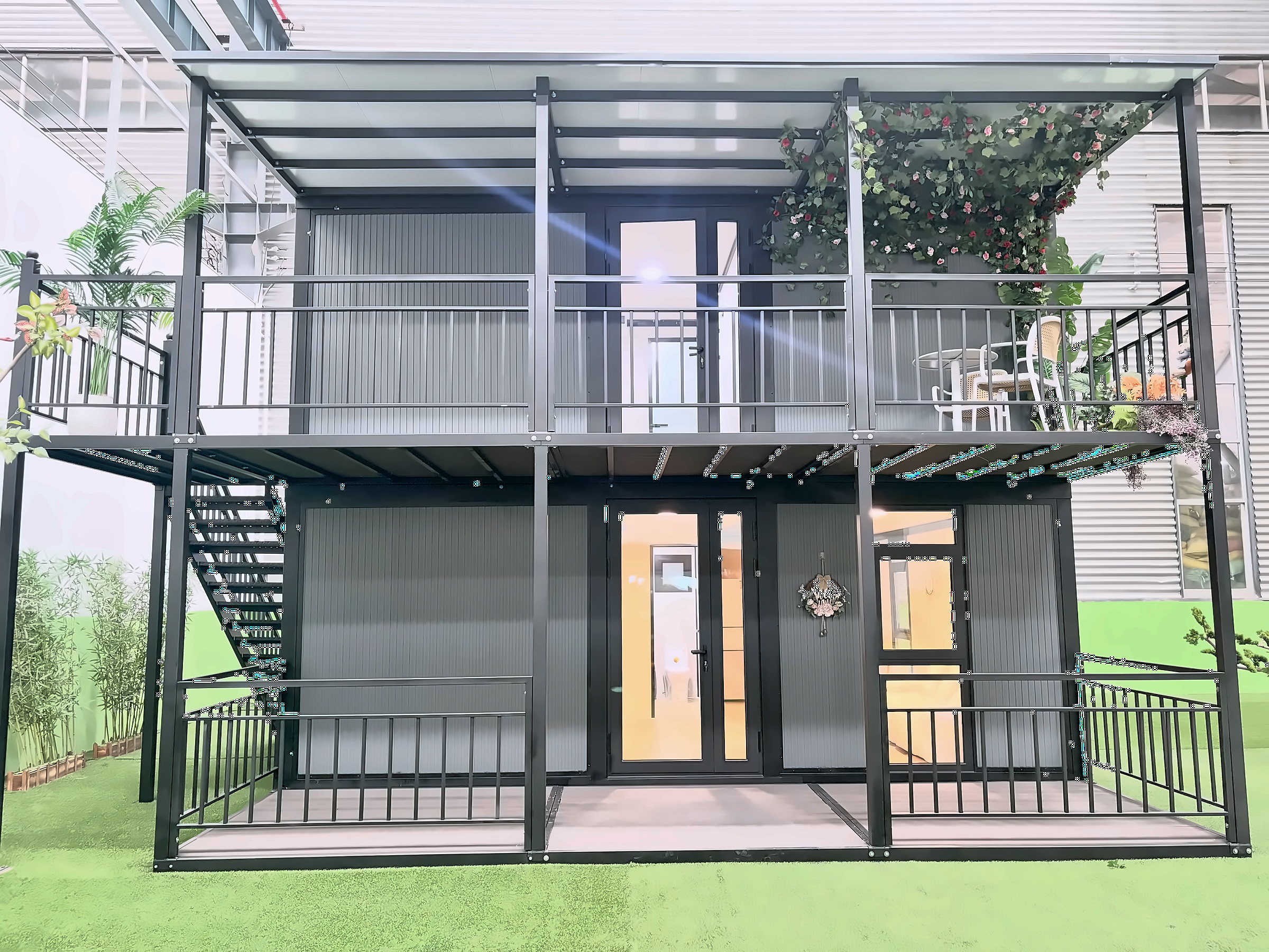 Two-Story Expandable Container House with Spiral Staircase – 106㎡