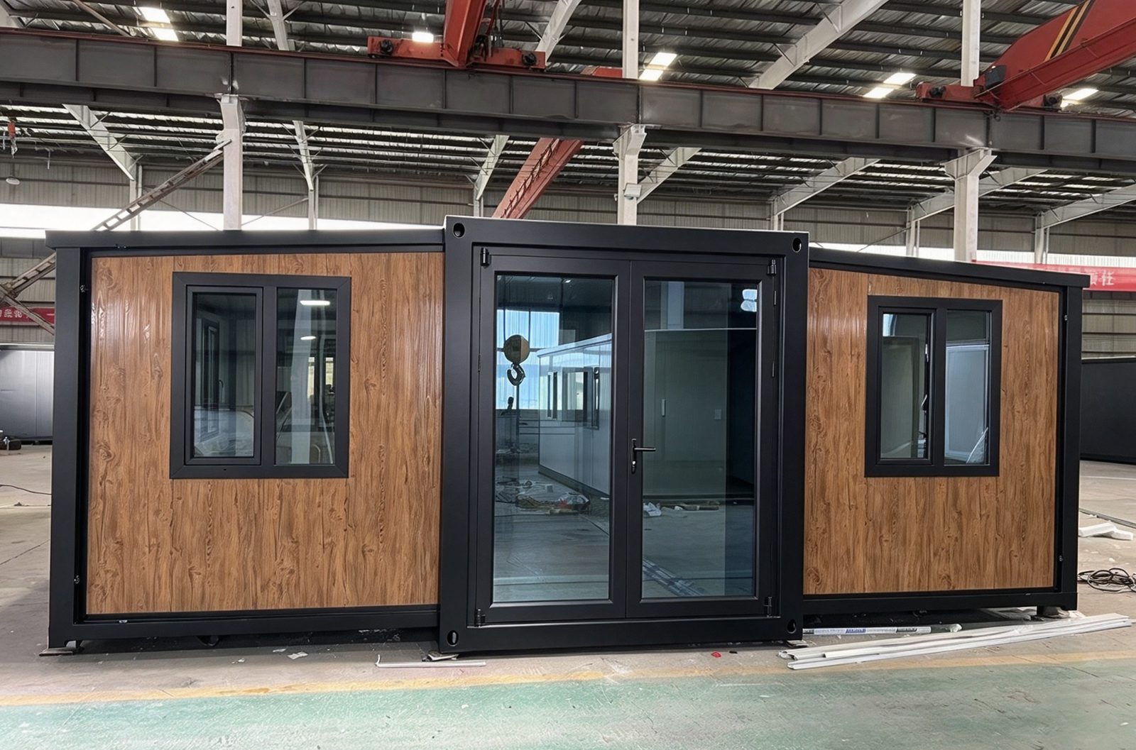 20ft Wood-Grain Expandable Container House | Base Version 38 sqm