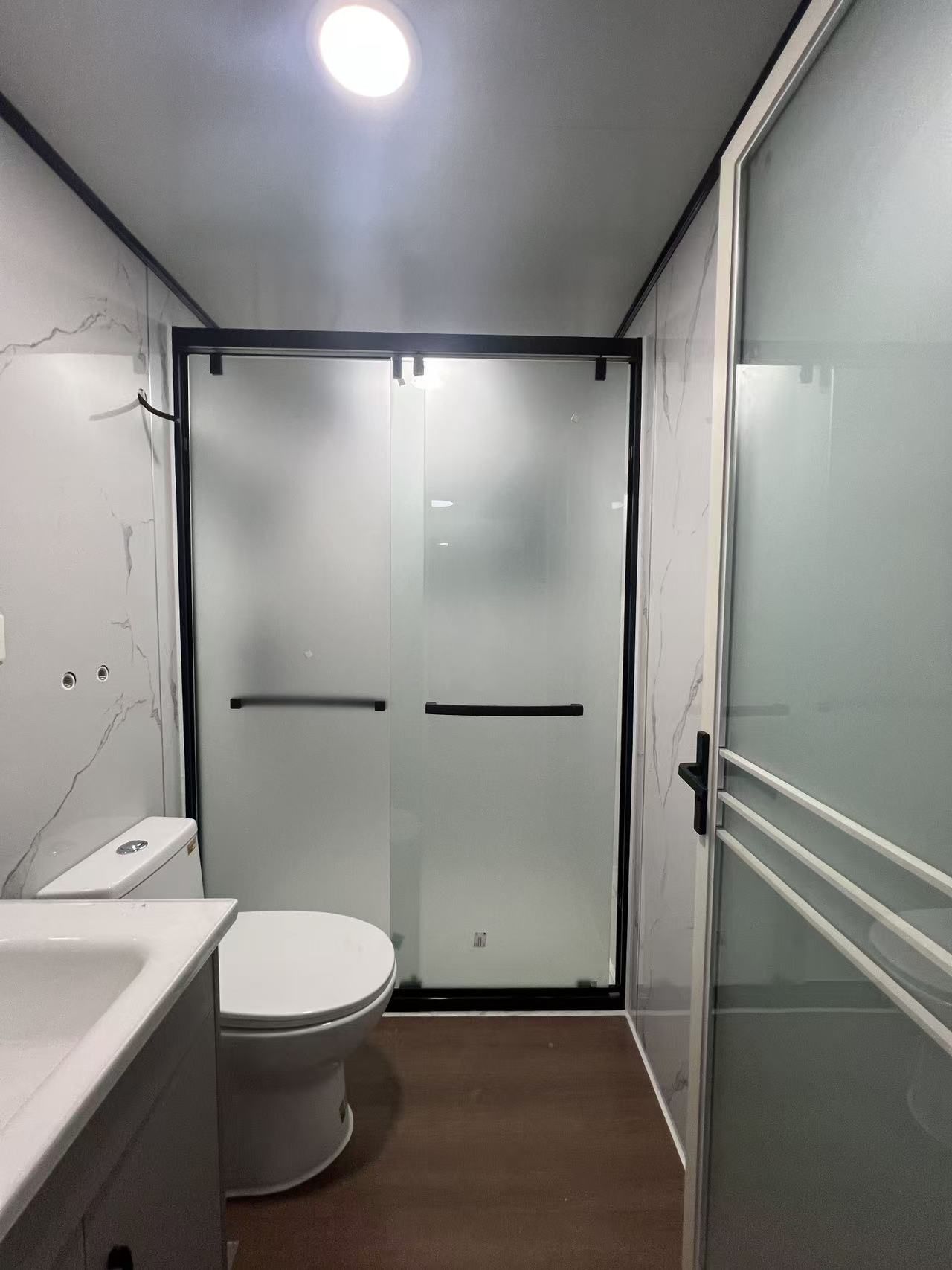 20ft Brown Wood-Grain Expandable Container House with Terrace | 38 sqm + Deck