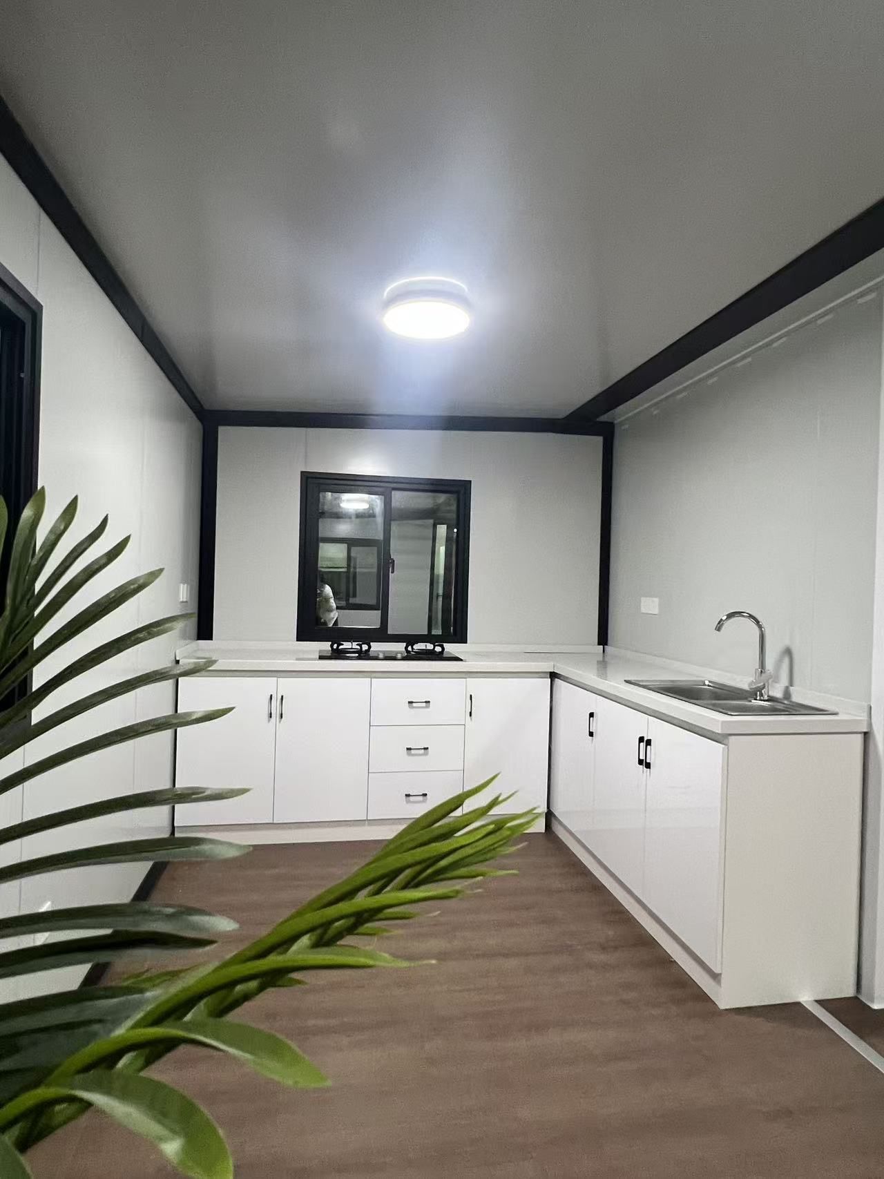 20ft Brown Wood-Grain Expandable Container House with Terrace | 38 sqm + Deck