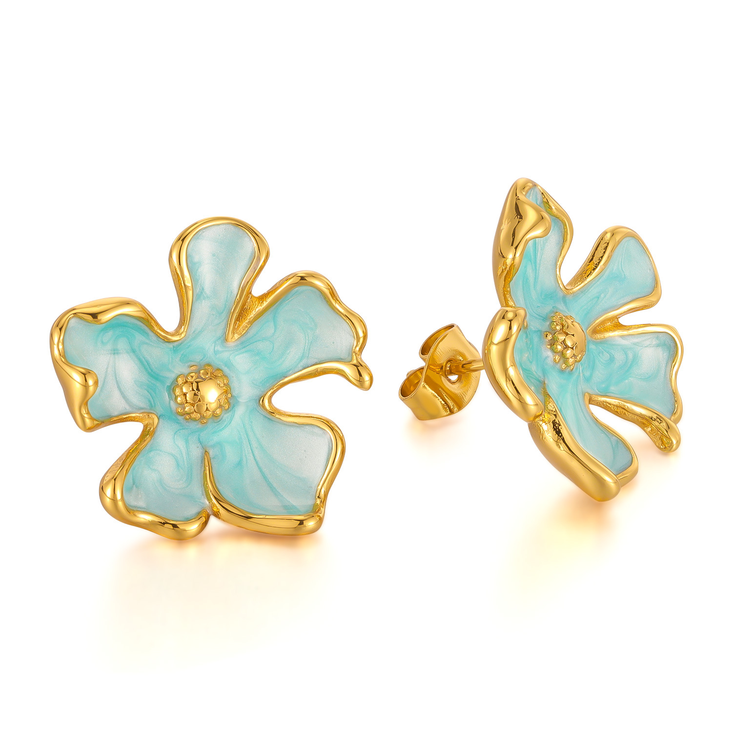 Blue French Light Luxury Enamel Drip Flower Stud Earrings