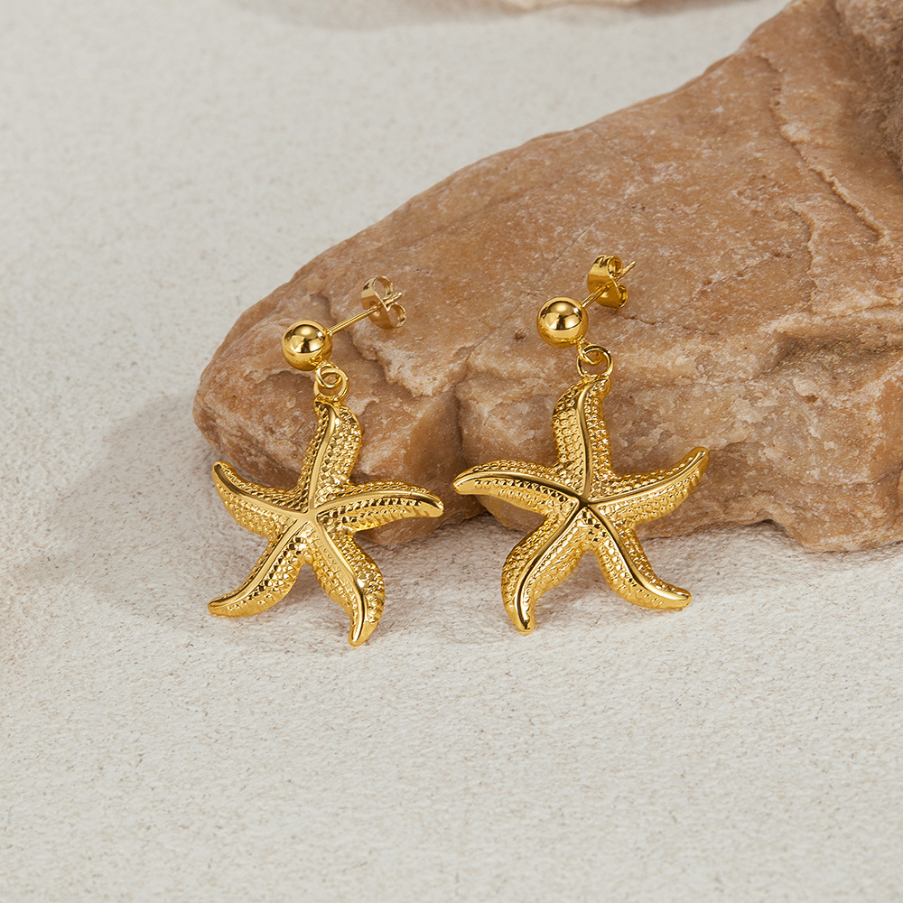 Jewelry wholesale stainless steel starfish earrings for women, fashionable, simple, niche, versatile design earrings