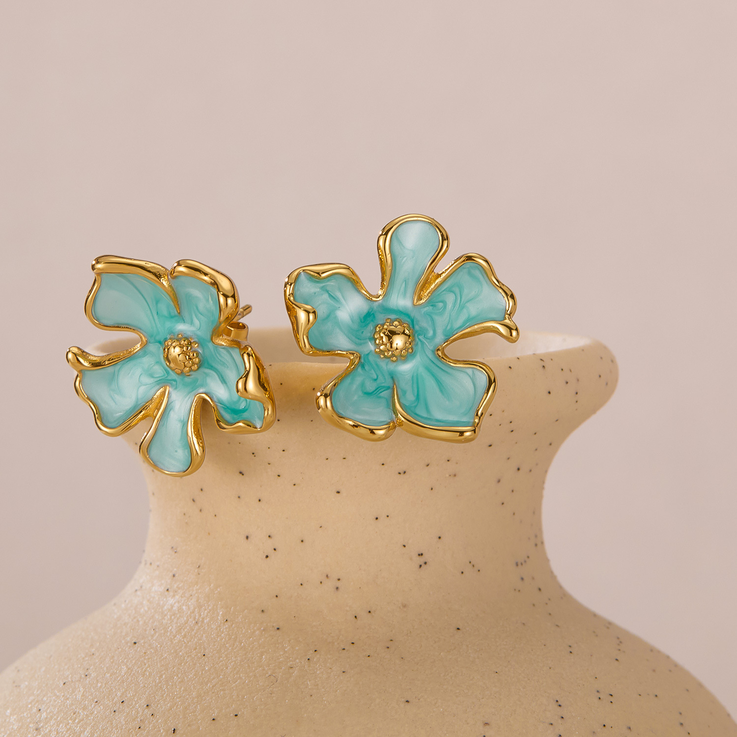 Blue French Light Luxury Enamel Drip Flower Stud Earrings
