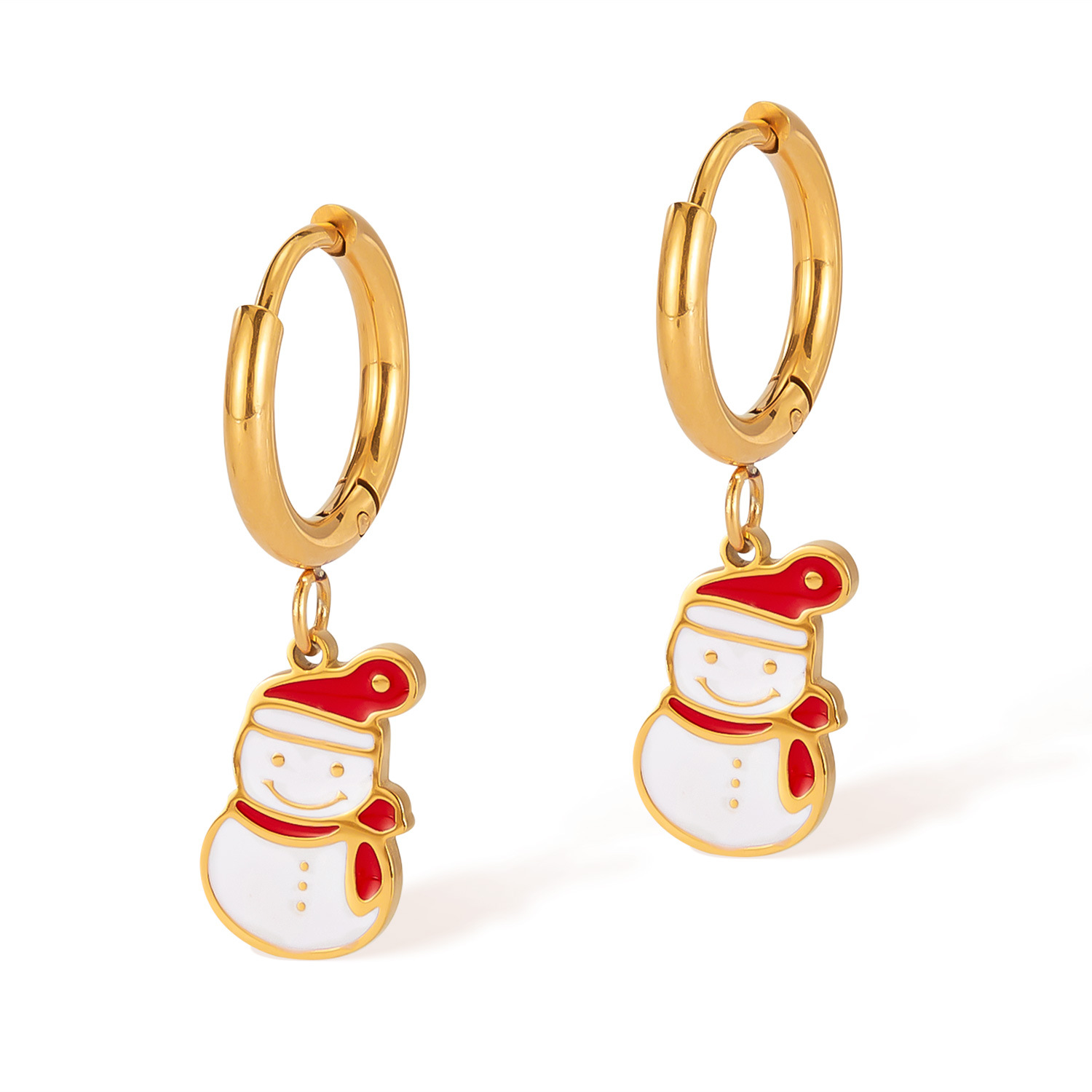 European and American new earrings made of titanium steel for women, niche and versatile design, dripping oil, small snowman earrings and accessories