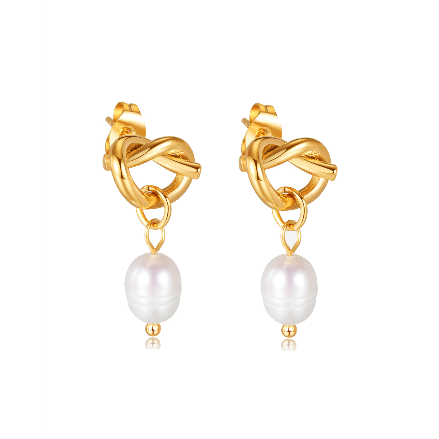 INS style light luxury temperament natural freshwater pearl earrings accessories knot fashion versatile titanium steel earrings women's accessories