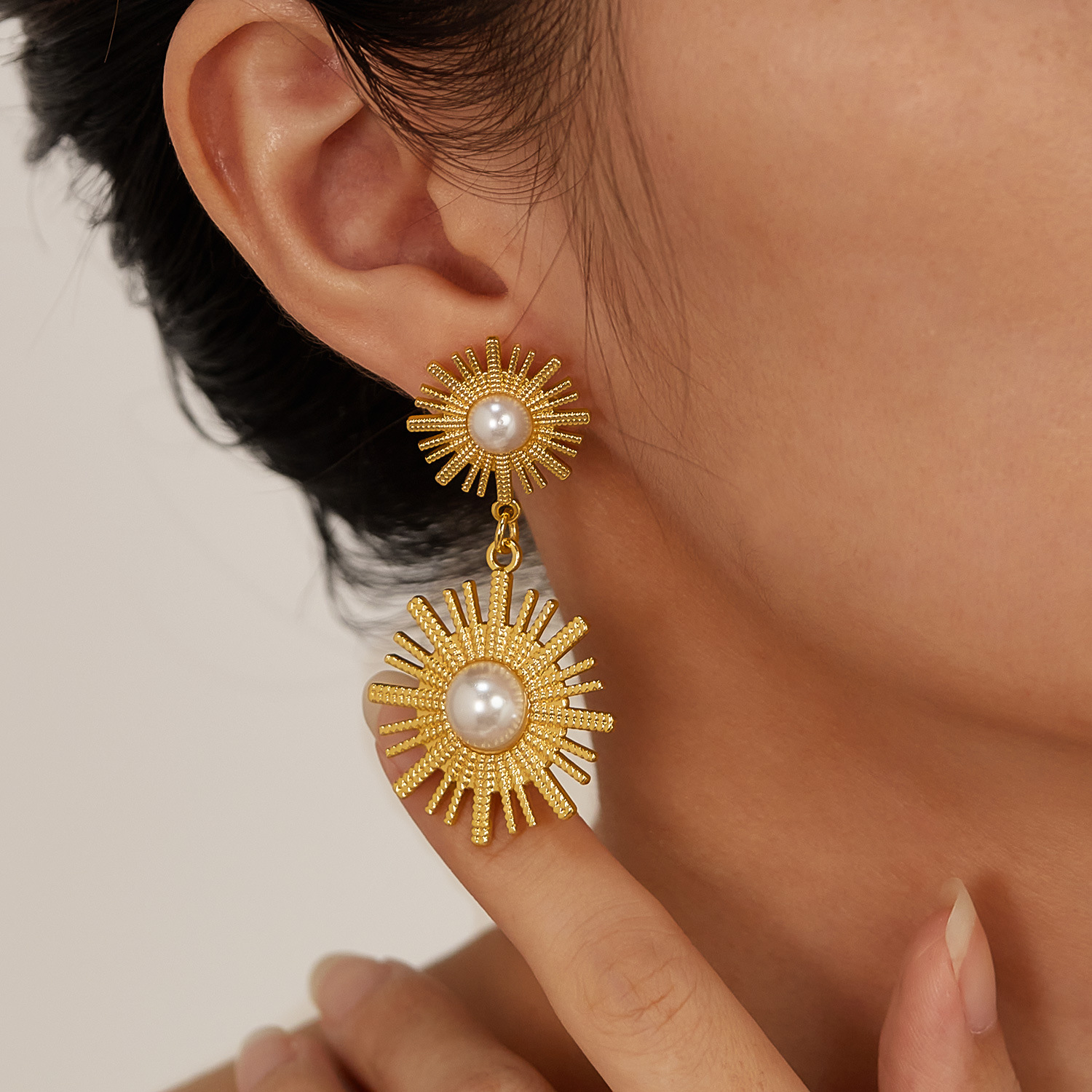 European and American earrings women's accessories retro personality temperament versatile gold plated stainless steel geometric earrings