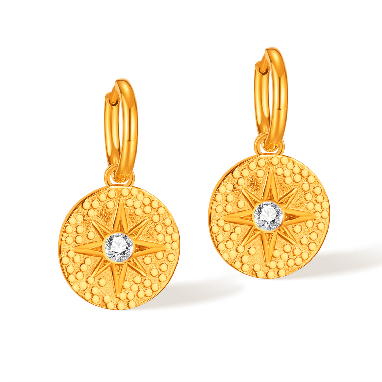 European and American fashion octagonal star earrings for women, diamond studded zircon, French retro stainless steel earrings wholesale