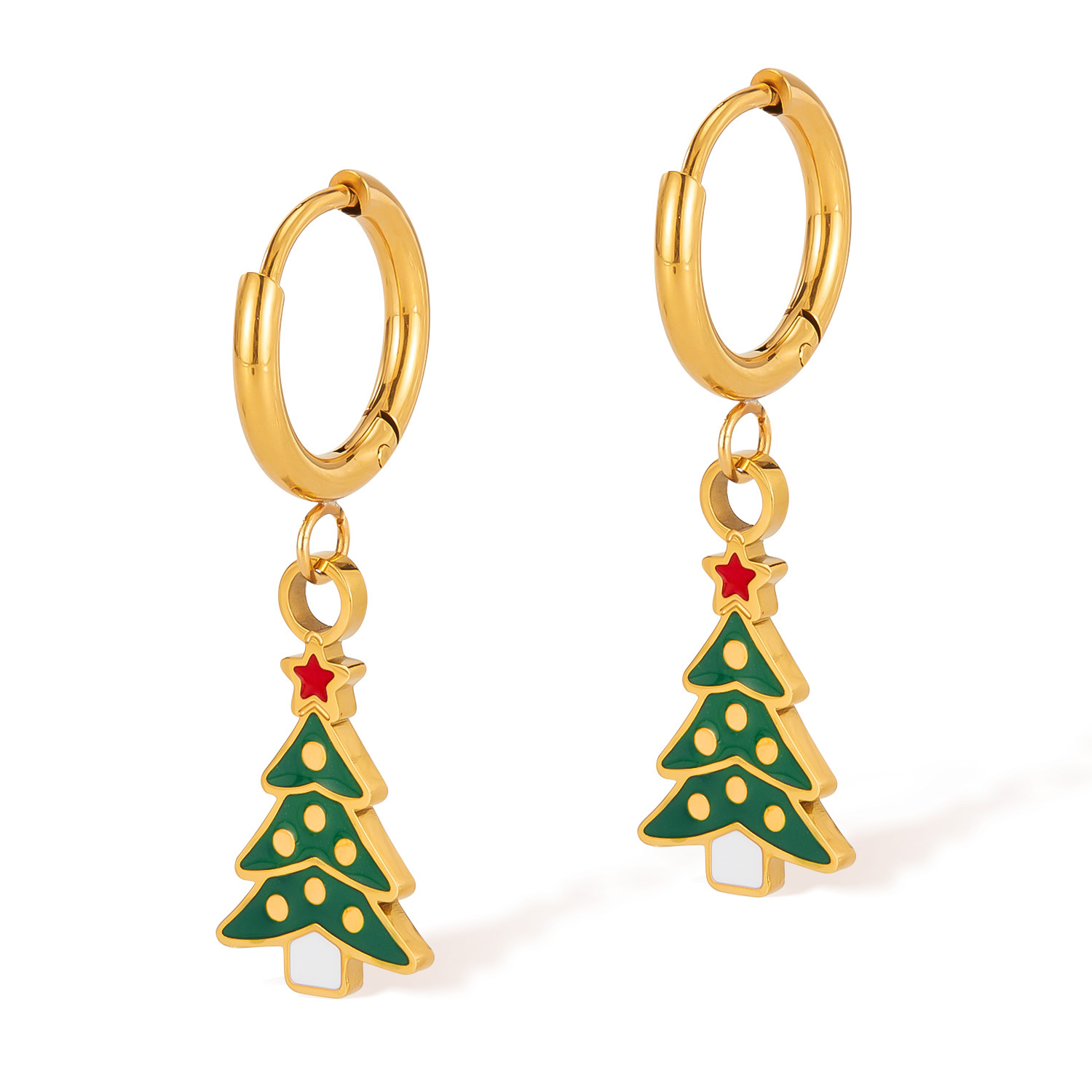 European and American Christmas Tree Colored Drip Oil Earrings for Women, Fashion, Niche, Personalized, Versatile Titanium Steel Earrings and Earrings